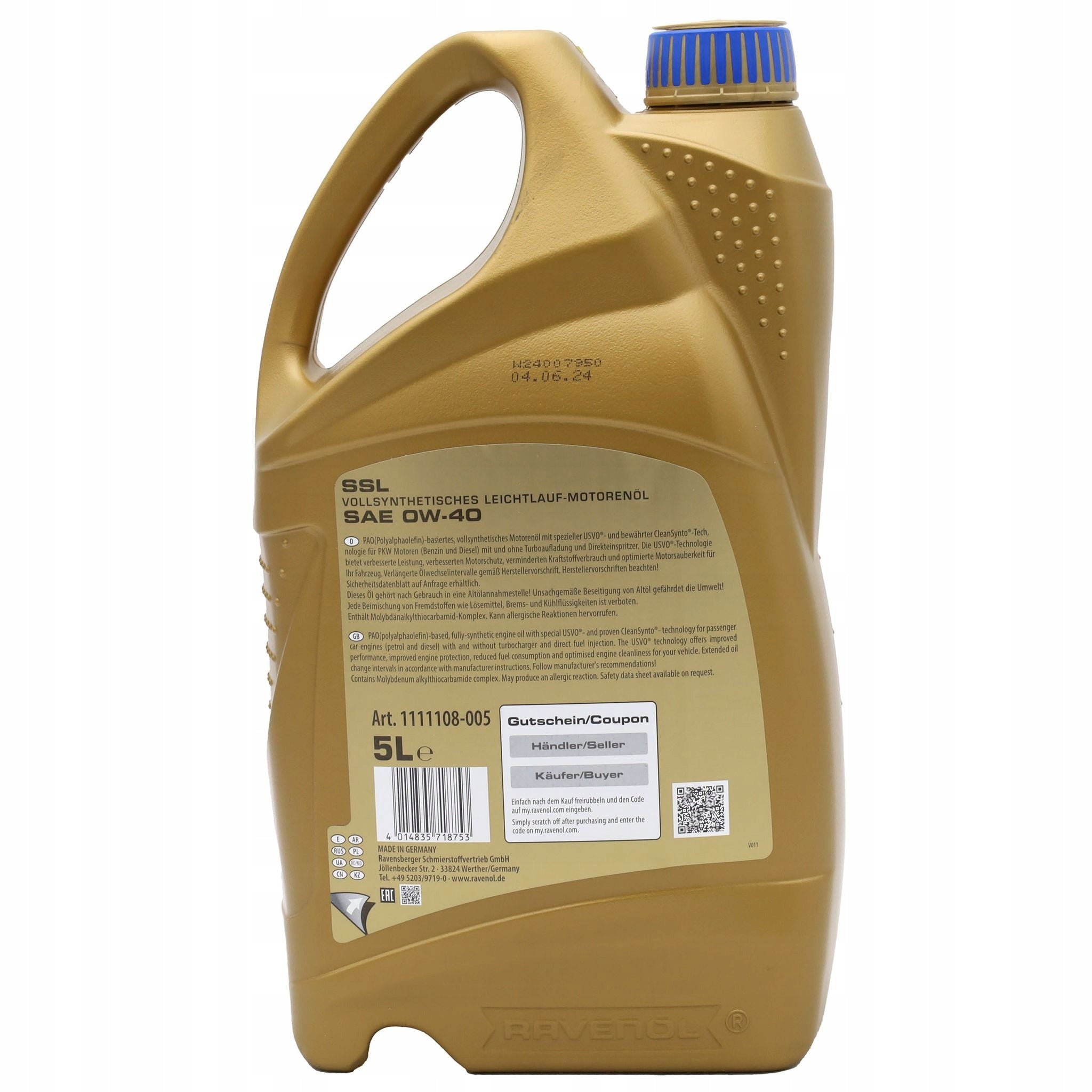 Variklinė alyva Ravenol SSL 0W40, 5L