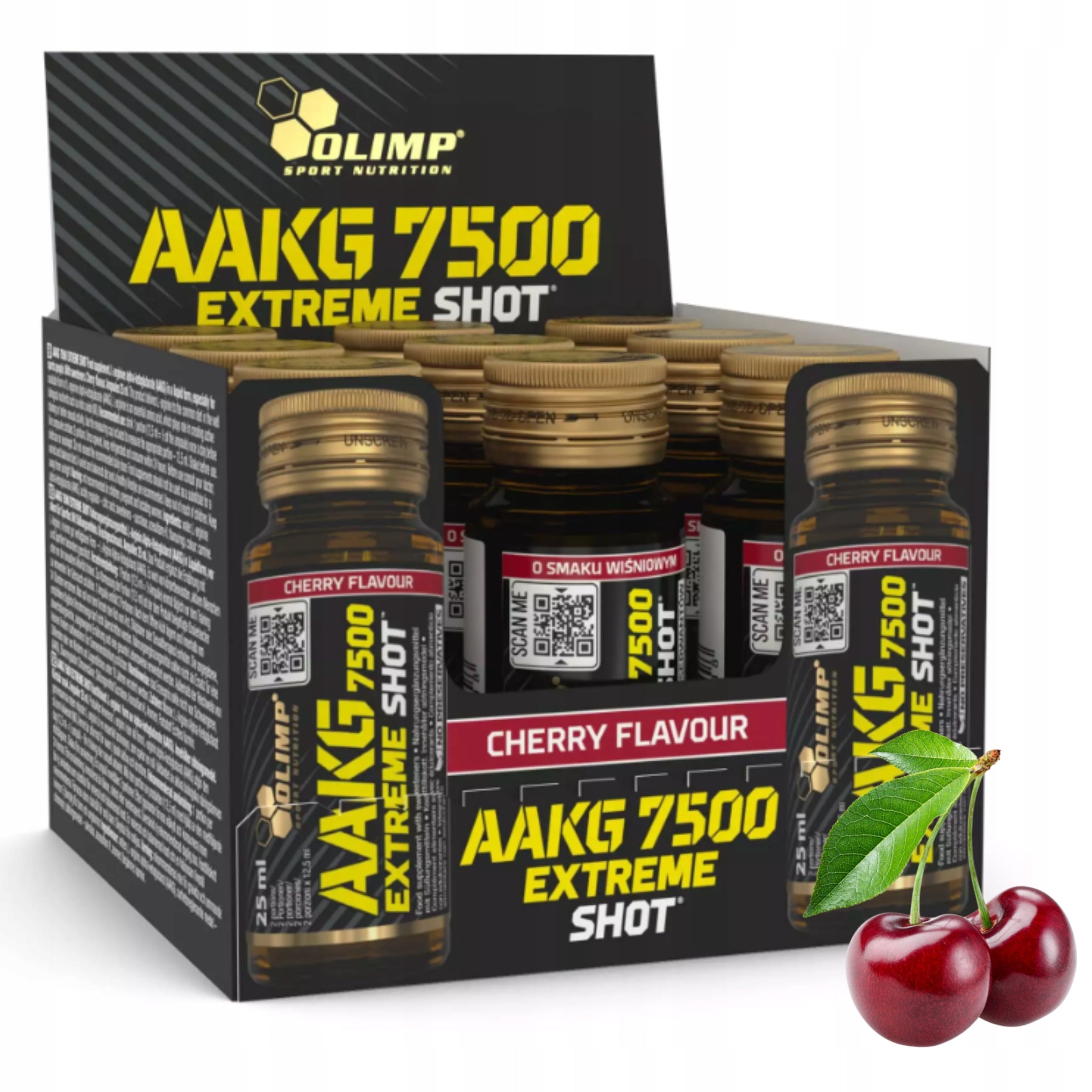 Olimp AAKG EXTREME 7500 SHOT Pack of 9x25ml ampoules ARGININA Cherry / Cherry