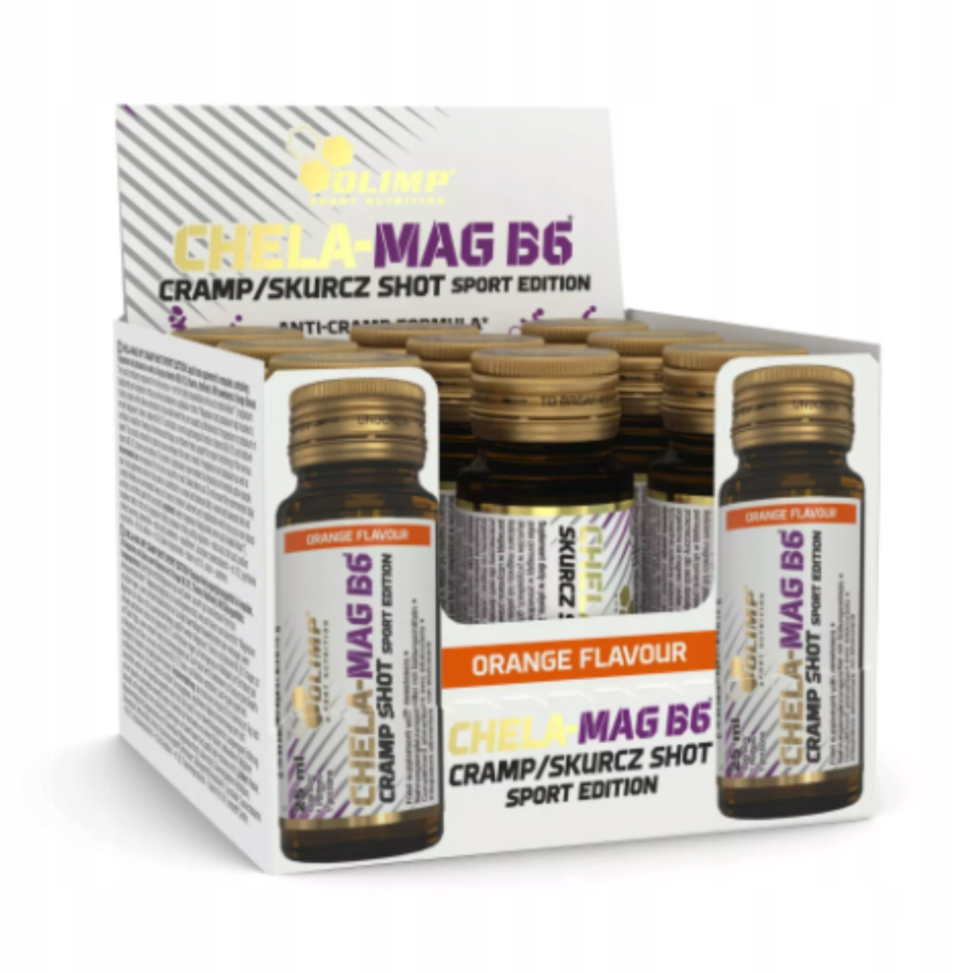 Olimp CHELA-MAG B6 SHOT SHRINKAGE Magnesium Potassium 9x25ml Glass Ampoules Orange