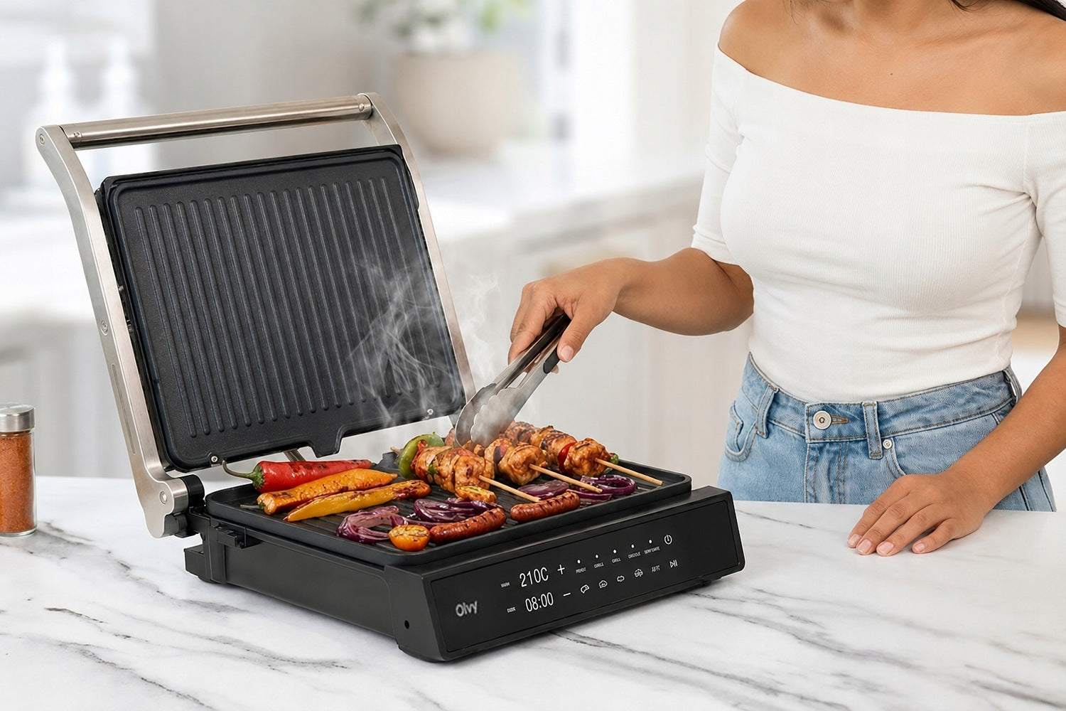 Olvy Grill Kontaktowy PRO 2000W Rozkładany 180° LCD Brand Olvy
