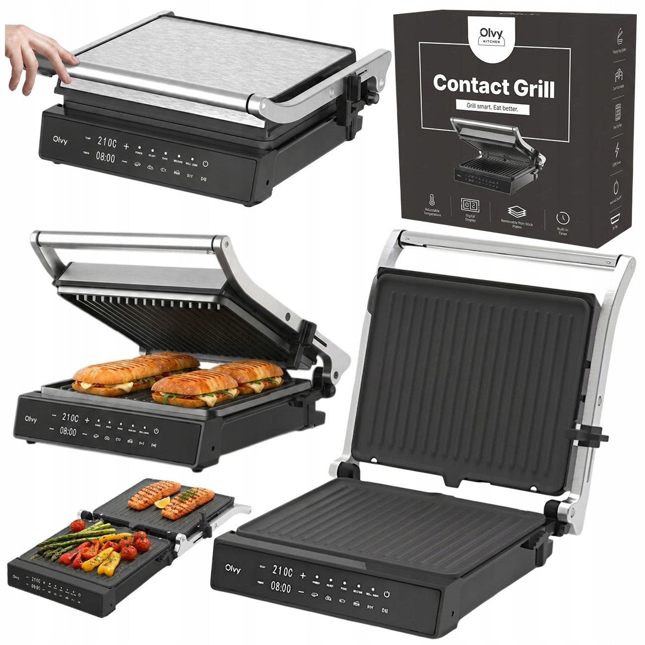 Olvy Grill Kontaktowy PRO 2000W Rozkładany 180° LCD
