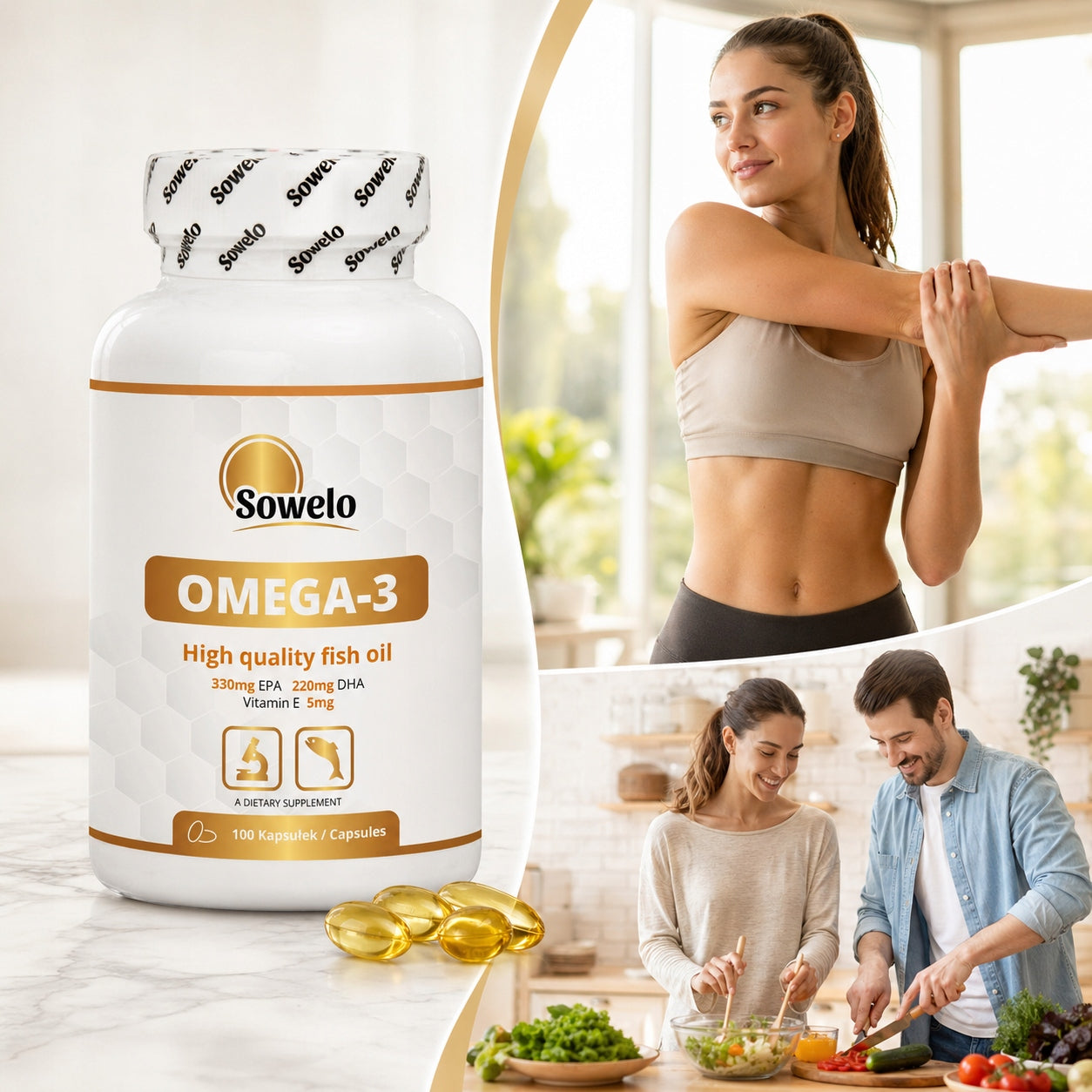 Omega 3 1000 mg 330 EPA + 220 DHA + Vitamin E 100 Kaps – Heart, Brain – Sowelo Name other