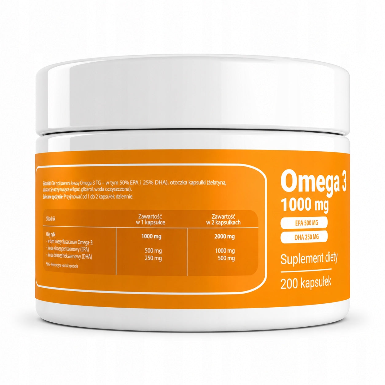 Omega 3 - 1000 mg - (EPA 500 mg DHA 250 mg) - Heart and brain support Manufacturer code Omega 3 1000 mg