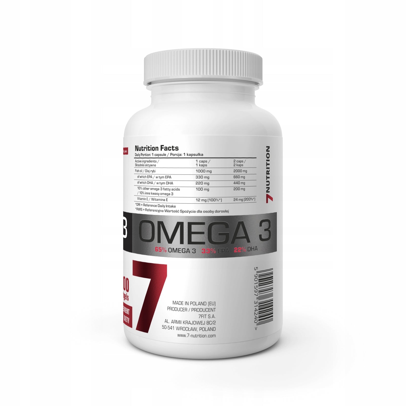 Omega 3 1000mg 100 caps 7NUTRITION Expiration date at least six months from the date of purchase