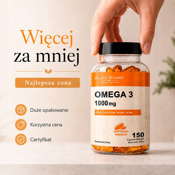 Omega 3 1000mg HEALTH VITAMINS 150 days supplementation EPA DHA LOW TOTOX Medical device no
