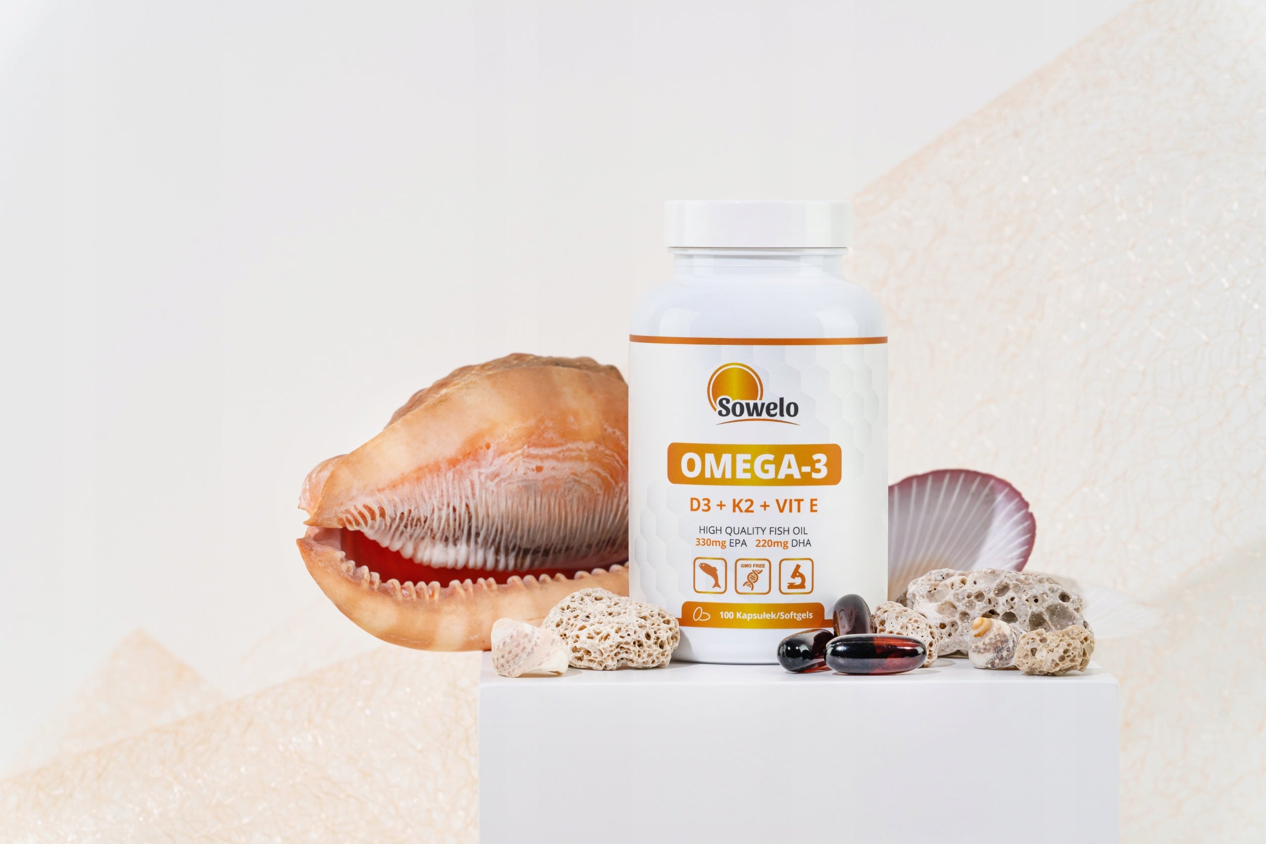 Omega 3 – 330 EPA / 220 DHA + D3, K2, E 100 Kaps – Heart, Brain – Sowelo Manufacturer code SO3D3K2E_01