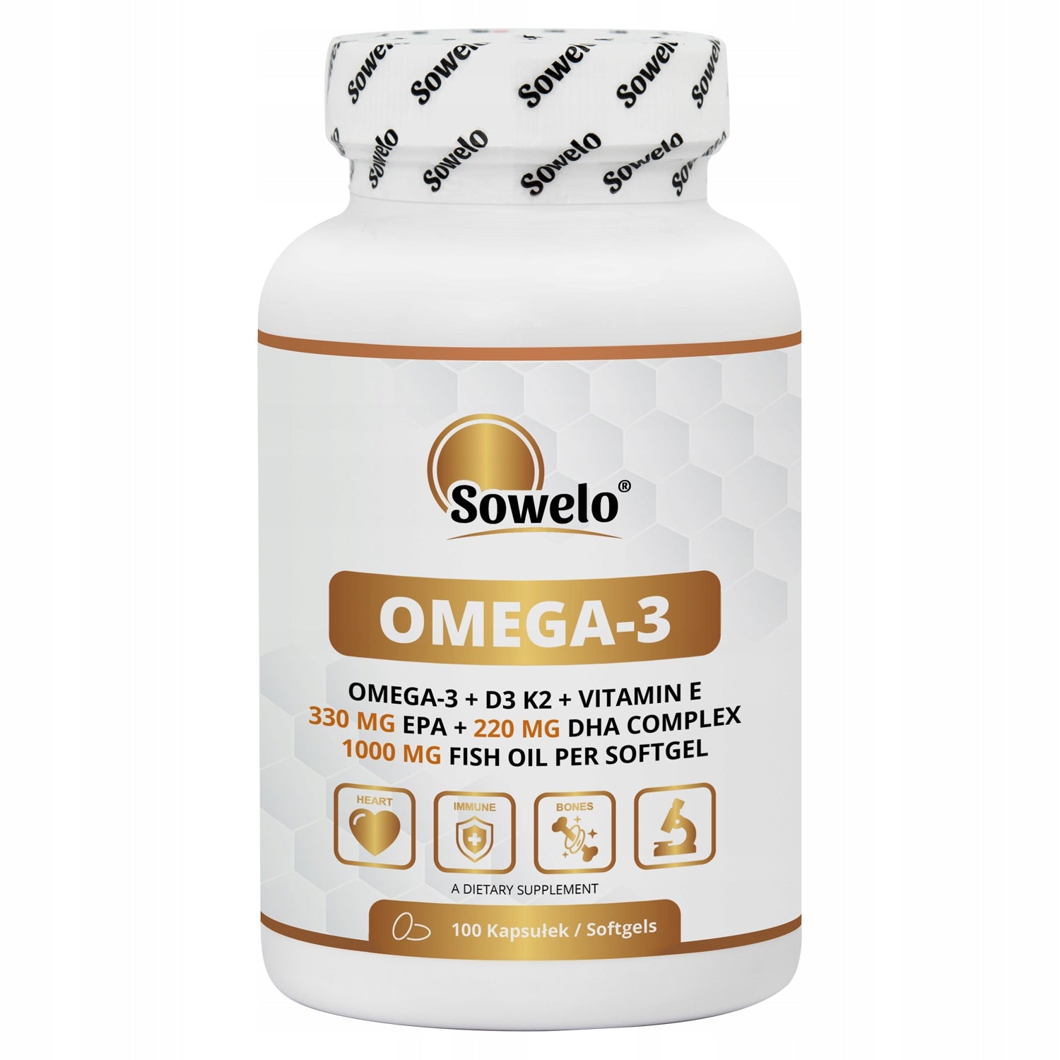 Omega 3 – 330 EPA / 220 DHA + D3, K2, E 100 Kaps – Heart, Brain – Sowelo