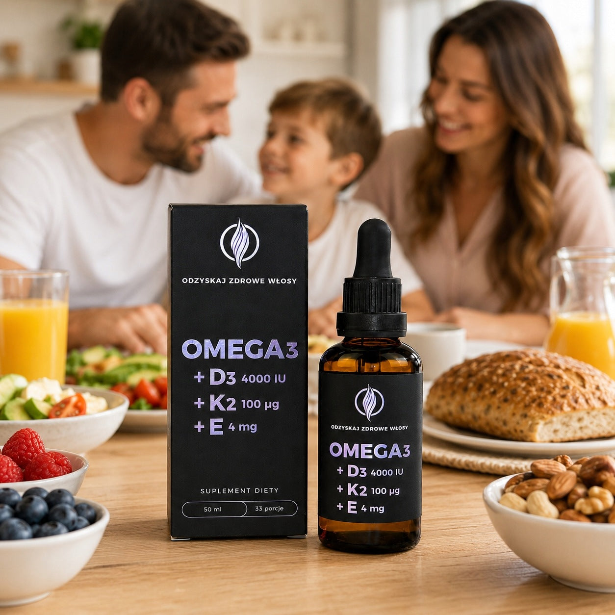 Omega-3 + D3 K2 E 50 ml Drops High Content EPA DHA Dietary Supplement Expiration date at least 1 year from the date of purchase