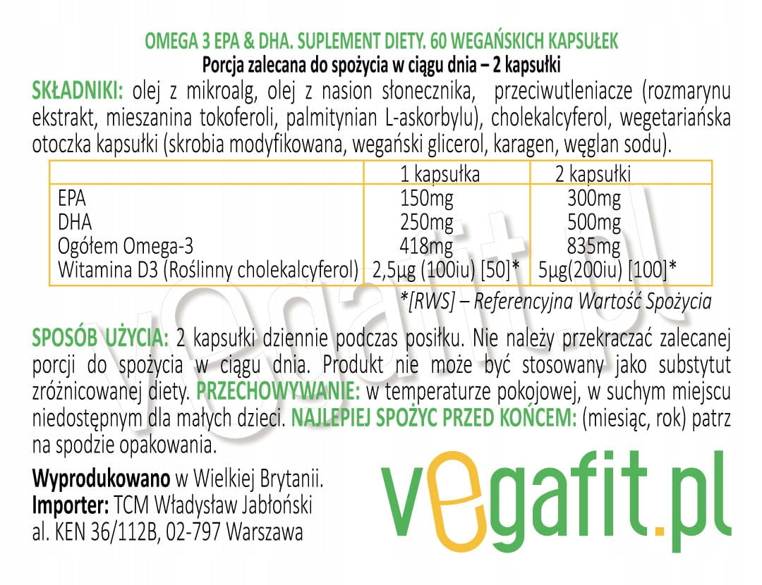 Omega-3 DHA EPA 835mg + Hello D3 200iu STRONG VEGE EAN (GTIN) 5060351380119