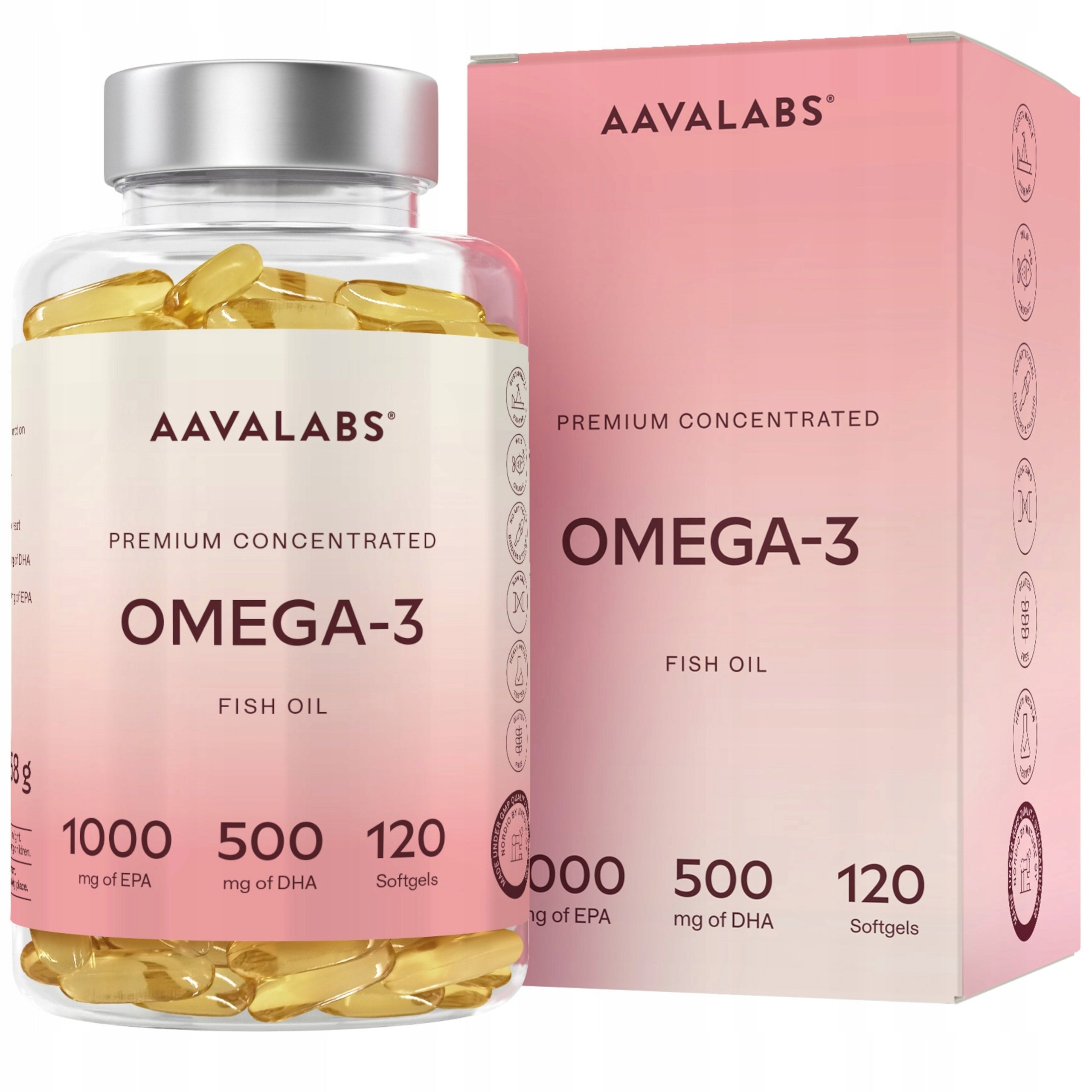 Omega 3 EPA 1000 mg DHA 500 mg – heart, brain, vision 120 kaps | Aavalabs