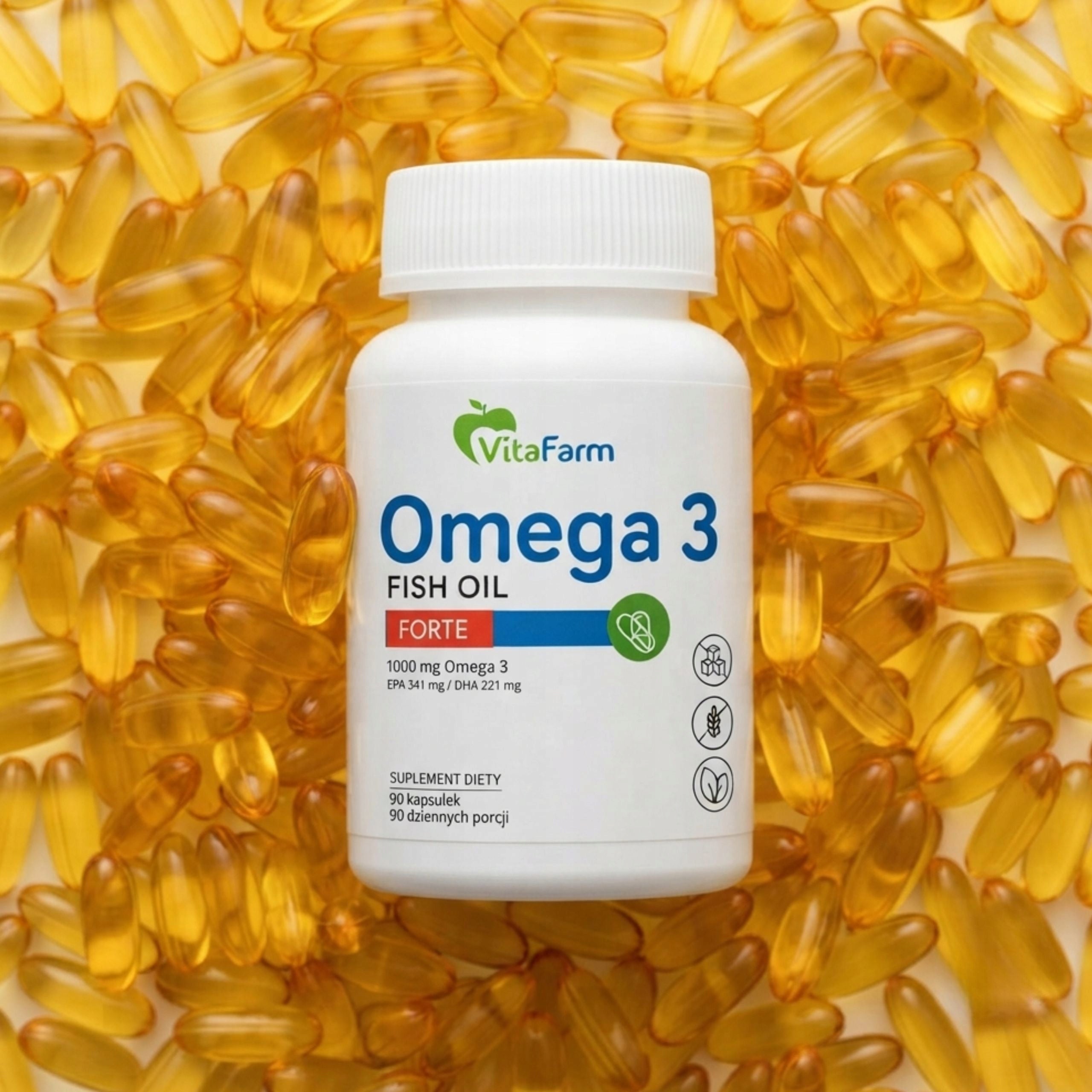 Omega 3 FORTE 90 capsules 1000 mg + Vitamin E EPA DHA Fish Oil for Heart Manufacturer code Omega 3 kapsułki 1000 mg