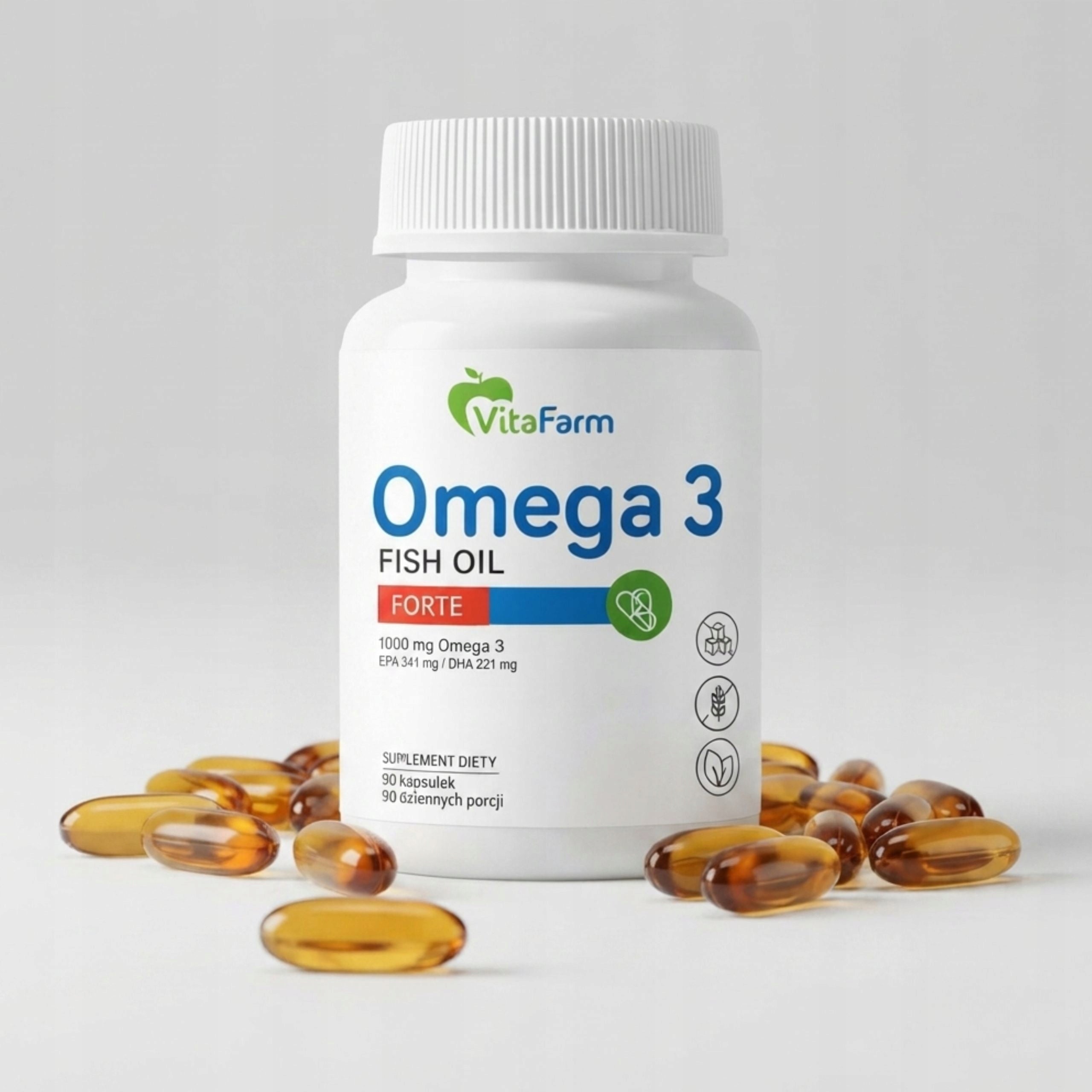 Omega 3 FORTE 90 capsules 1000 mg + Vitamin E EPA DHA Fish Oil for Heart Packaging status original