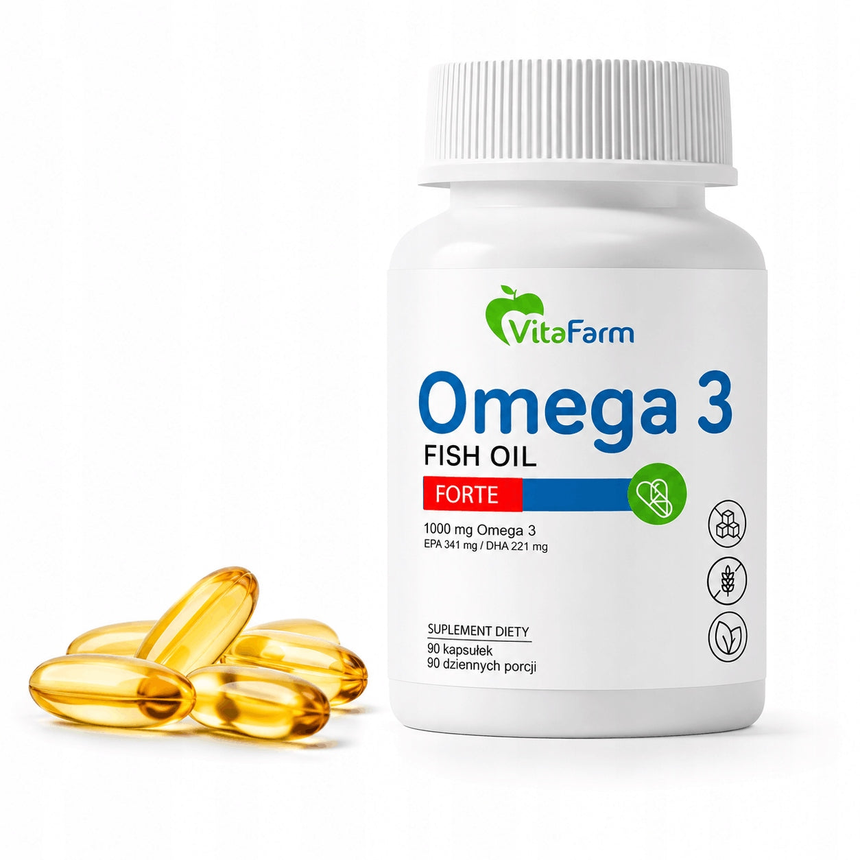Omega 3 FORTE 90 capsules 1000 mg + Vitamin E EPA DHA Fish Oil for Heart