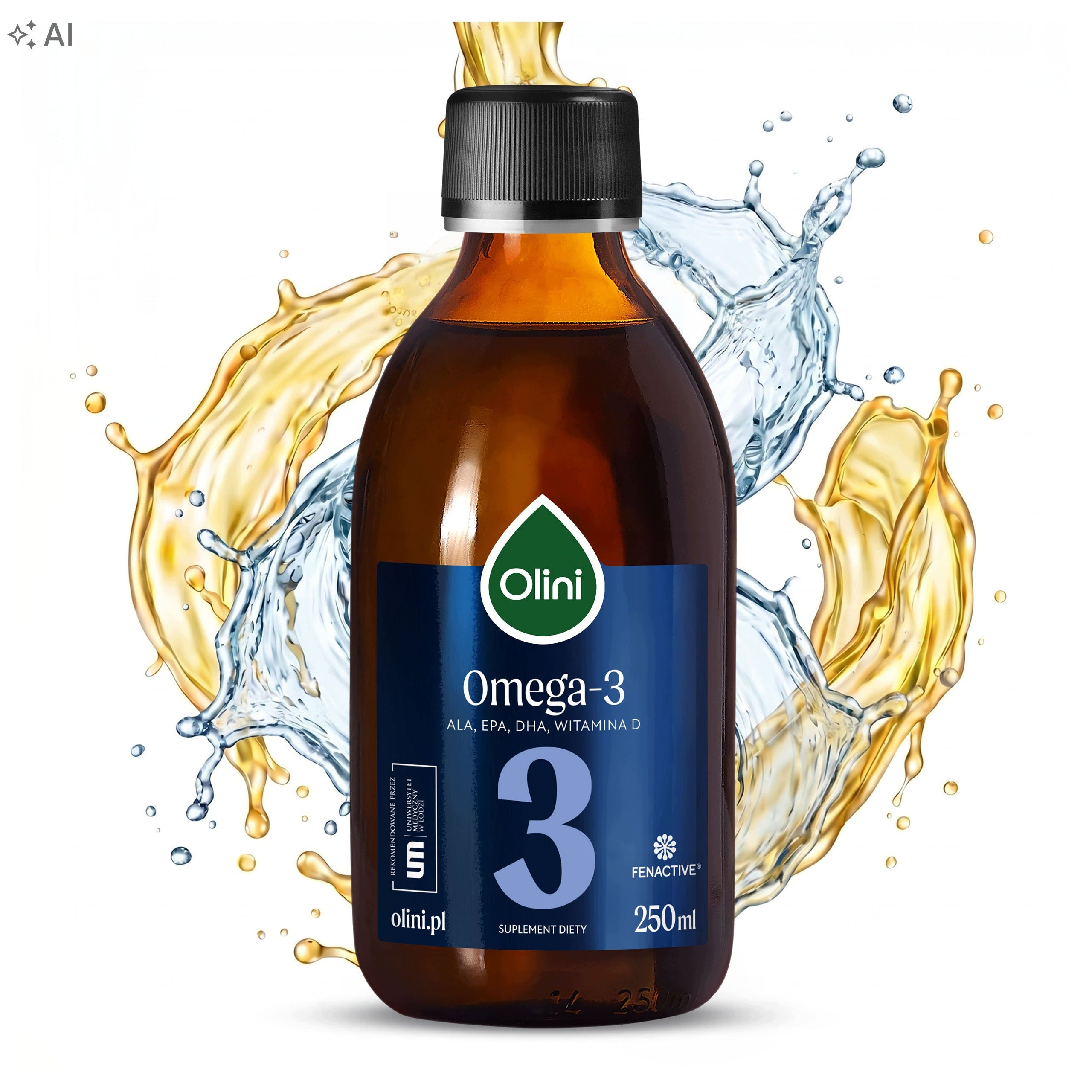 Omega 3 Food OLINI Oil 250ml with Black Flax Tran Vitamin D acids