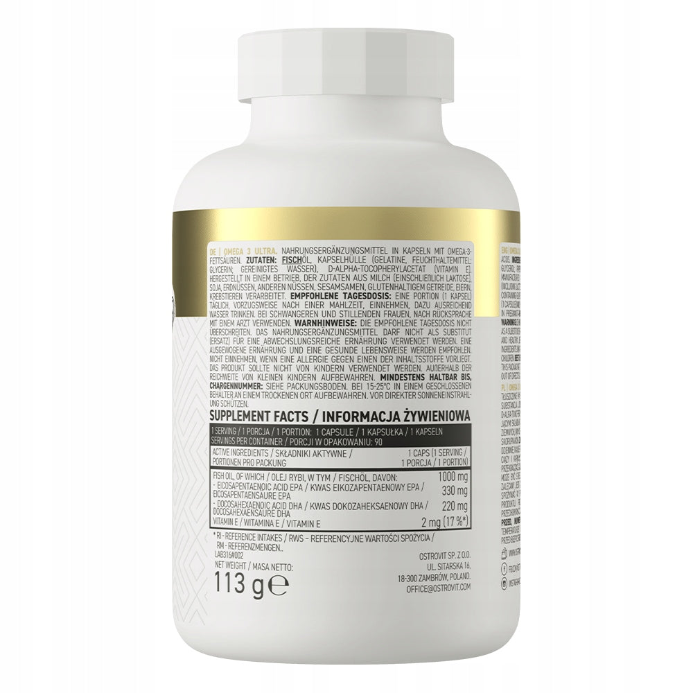 Omega 3 OstroVit Ultra 90 kap FISH OIL 1000 MG 330 MG EPA + 220 MG DHA Packaging status original