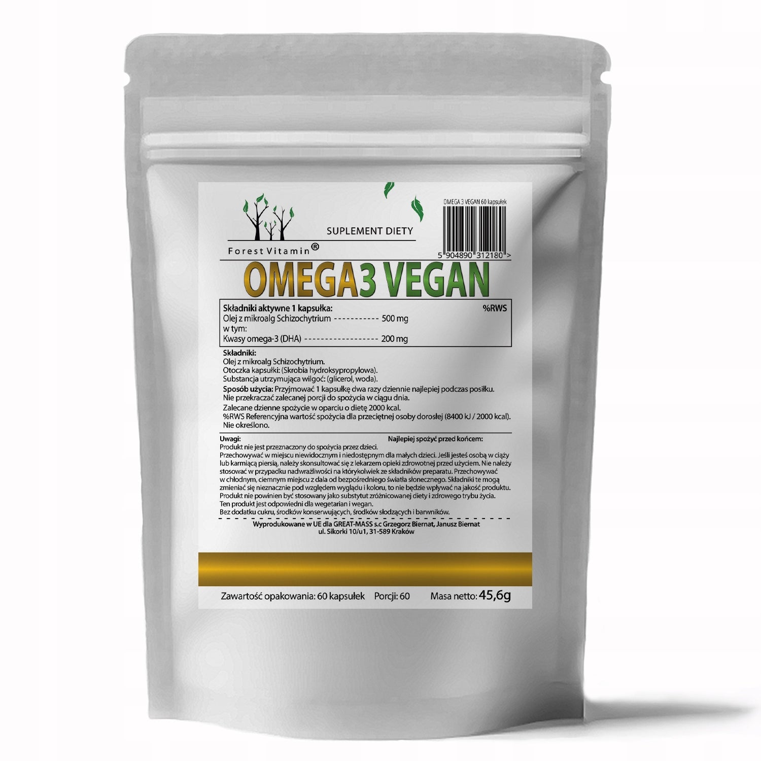 Omega 3 Vegan 60 Capsules FATTY ACIDS HEALTHY FATS HEART IMMUNITY Brand Forest Vitamin