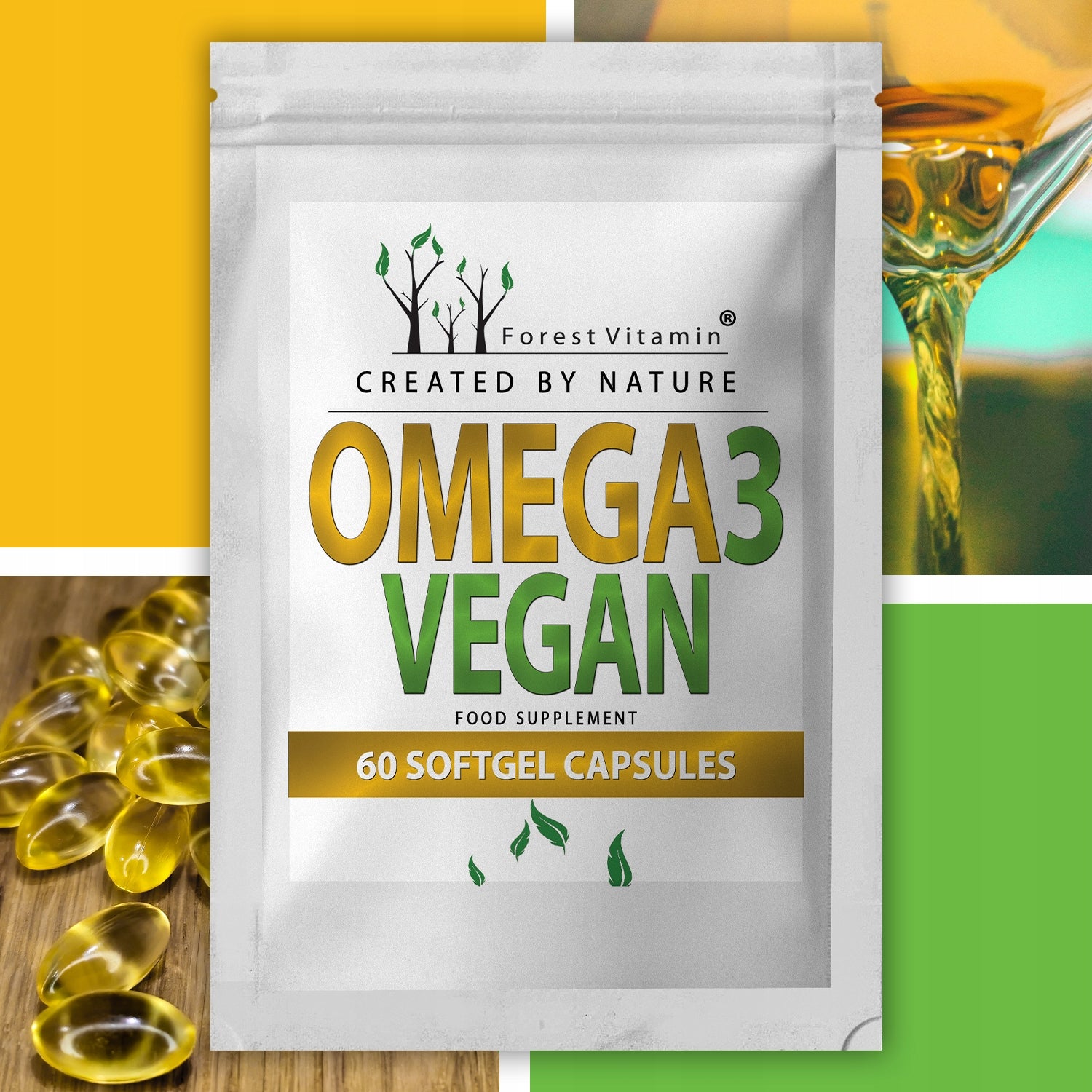 Omega 3 Vegan 60caps DHA FATTY ACIDS RESISTANCE ALGAE OIL VEGE Brand Forest Vitamin