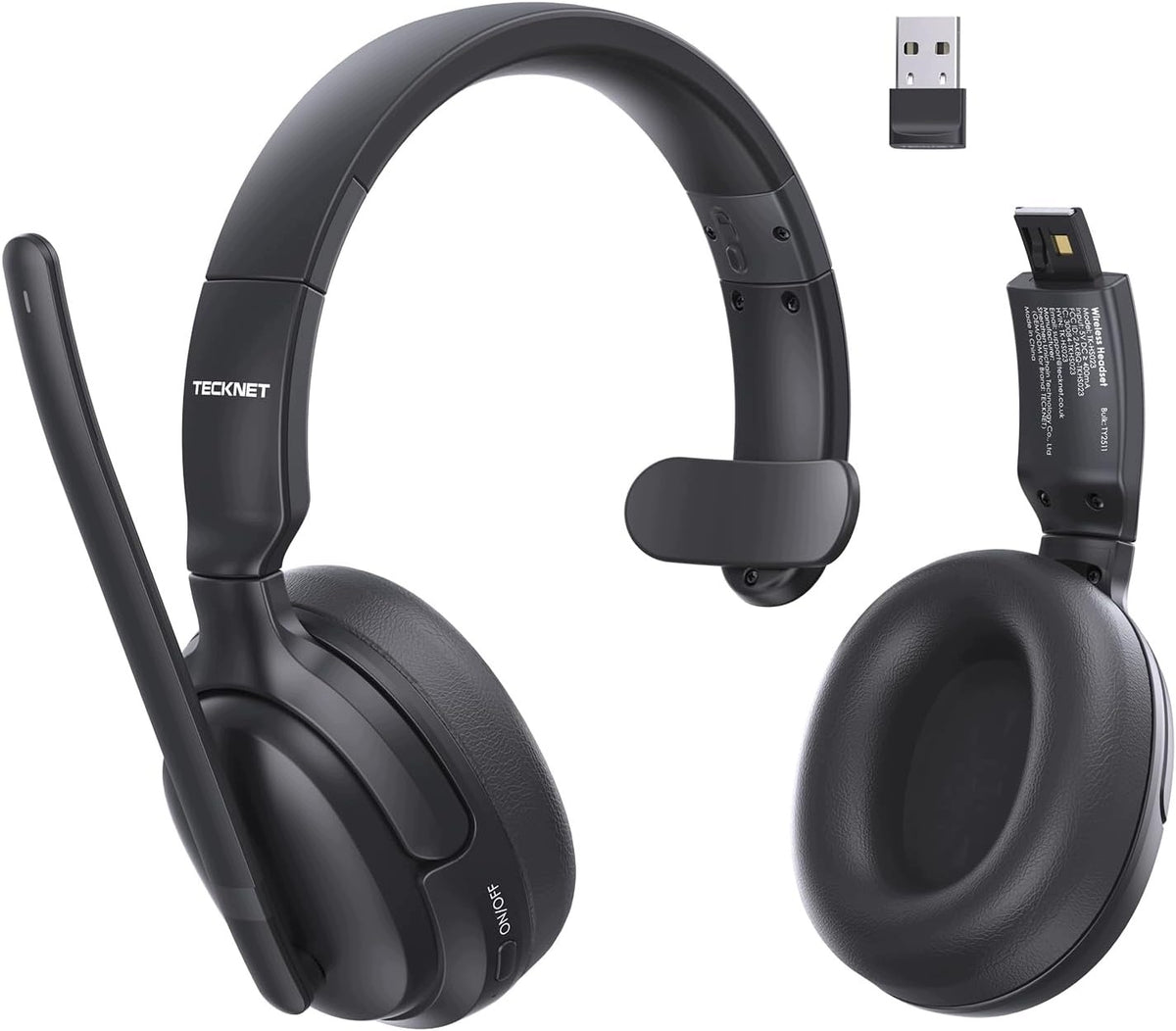 On-ear bluetooth headphones with TECKNET microphone