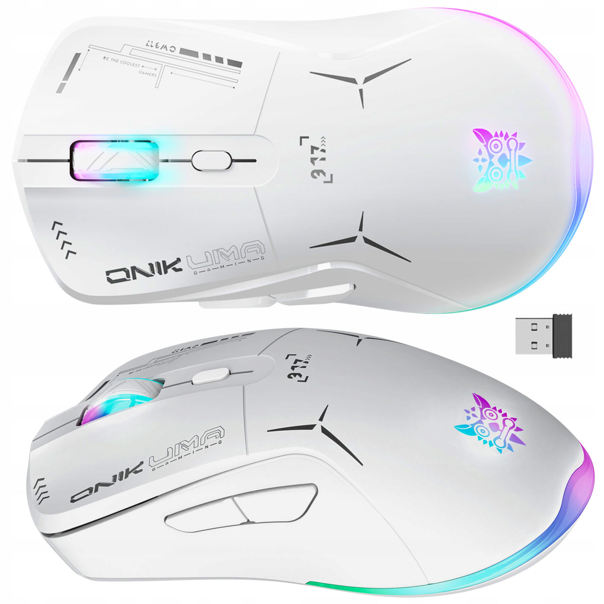 Onikuma CW917 Wireless Gaming Mouse Computer 2.4G USB RGB White