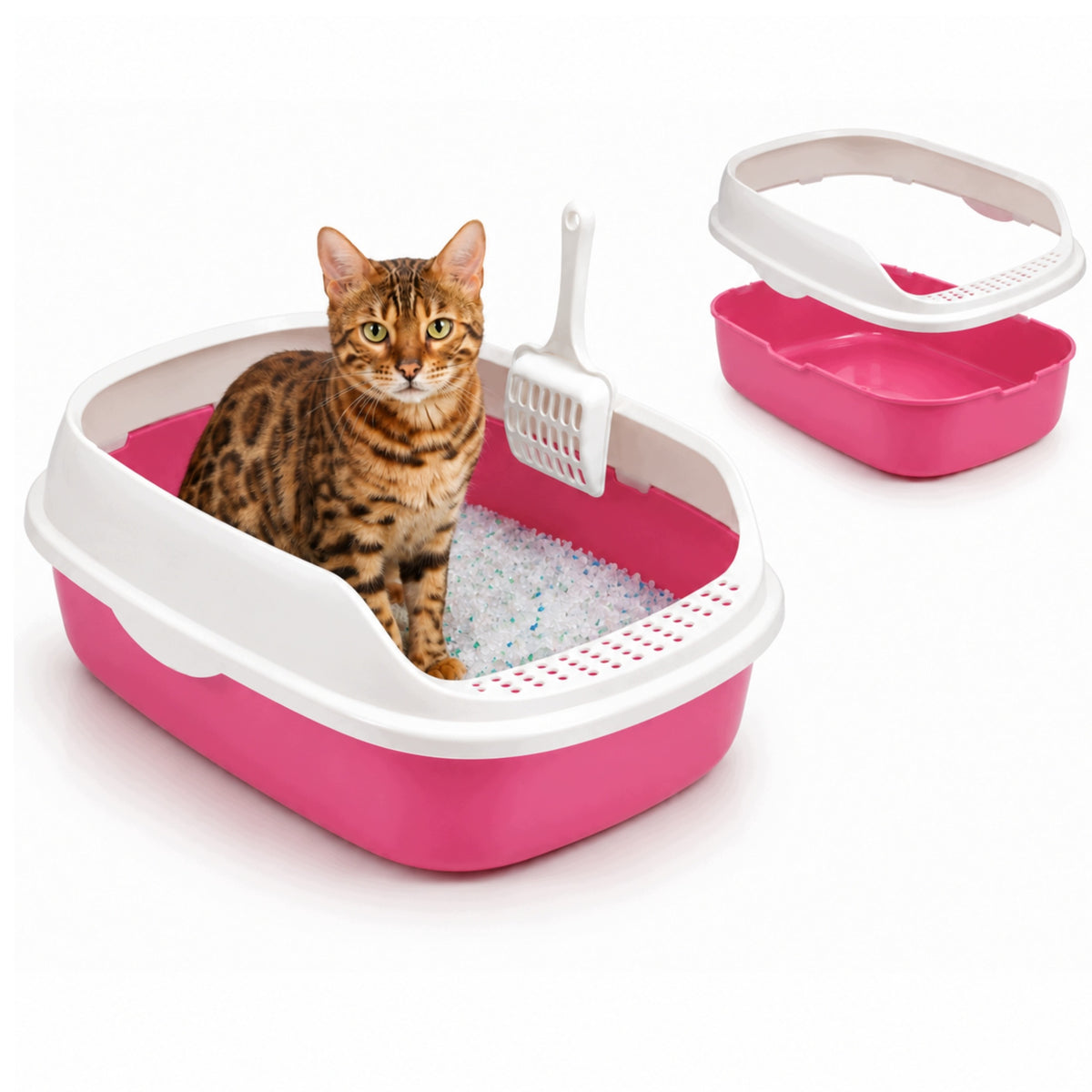 Open Cat Cuvette for Litter Toilet with Spatula 40x30 2Pink with Frame Packaging status original