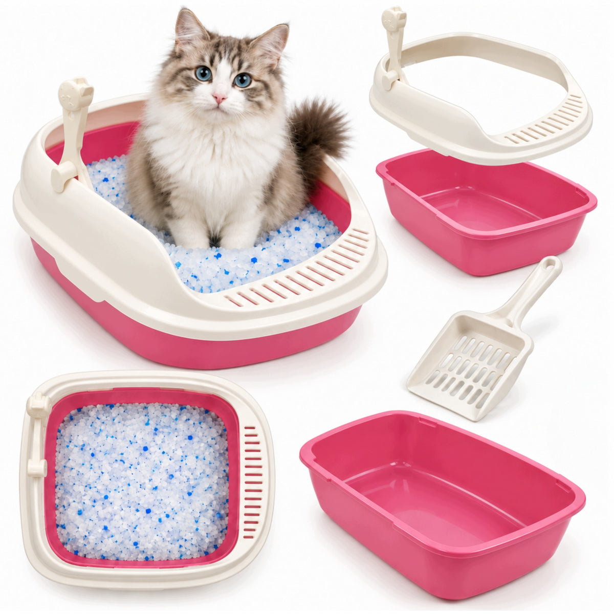 Open Cat Cuvette for Litter Toilet with Spatula 40x30 2Pink with Frame