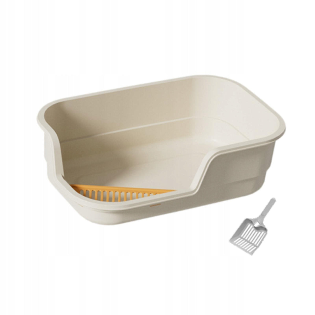 Open Cat Litter Box Anti Splash Pet Supplies Easy Carry Bedpan Open beige