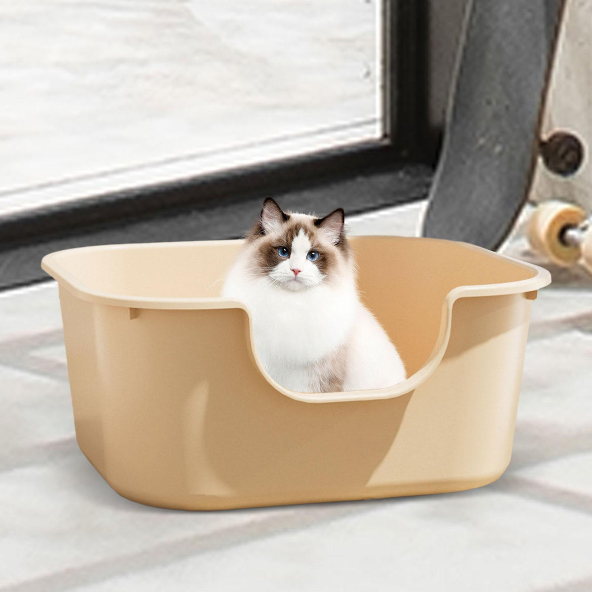 Open Cat Litter Box, Cat Litter Box, Portable Cat Litter Box, Milk coffee