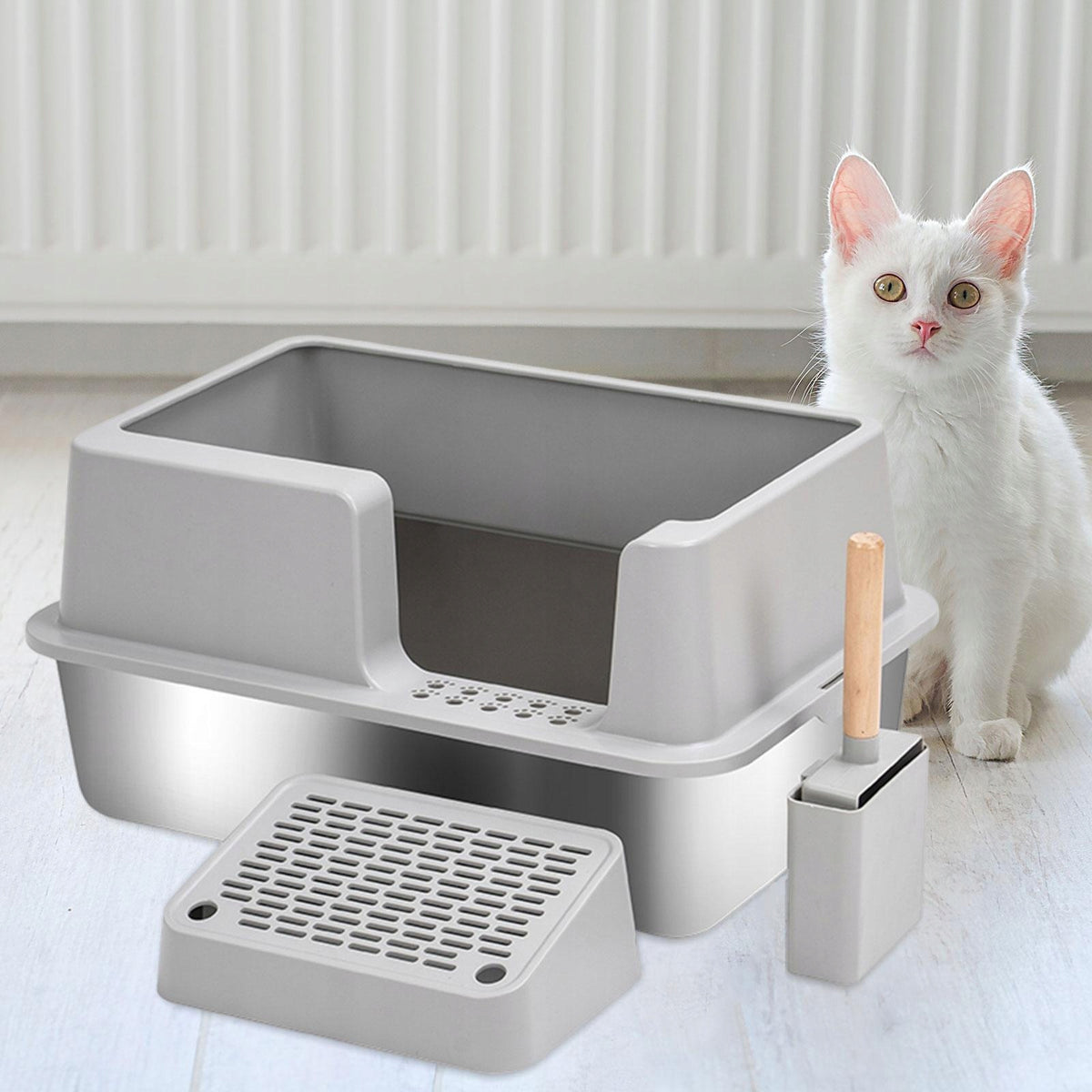 Open Cats Litter Box High Sided with Spade Anti 60.8cmx40.8cmx29.3cm