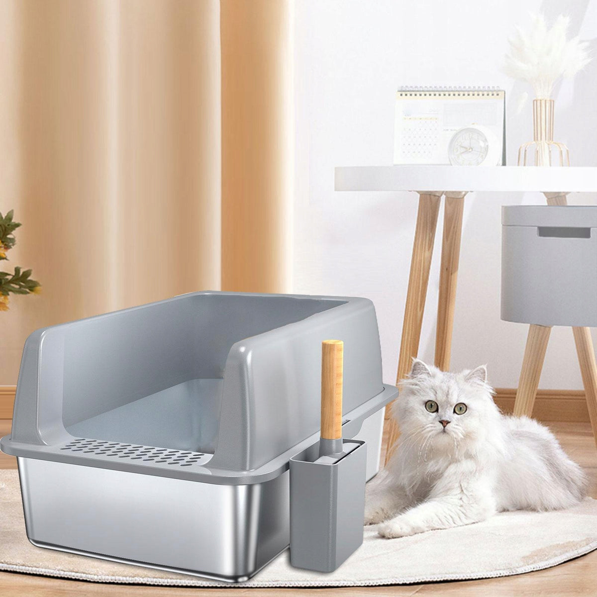 Open Cats Litter Box High Sided with Spade Anti Splashing 60cmx41cmx30cm