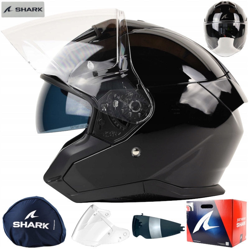 Open Helmet Shark Squal Jet Blank Black Gloss Size L