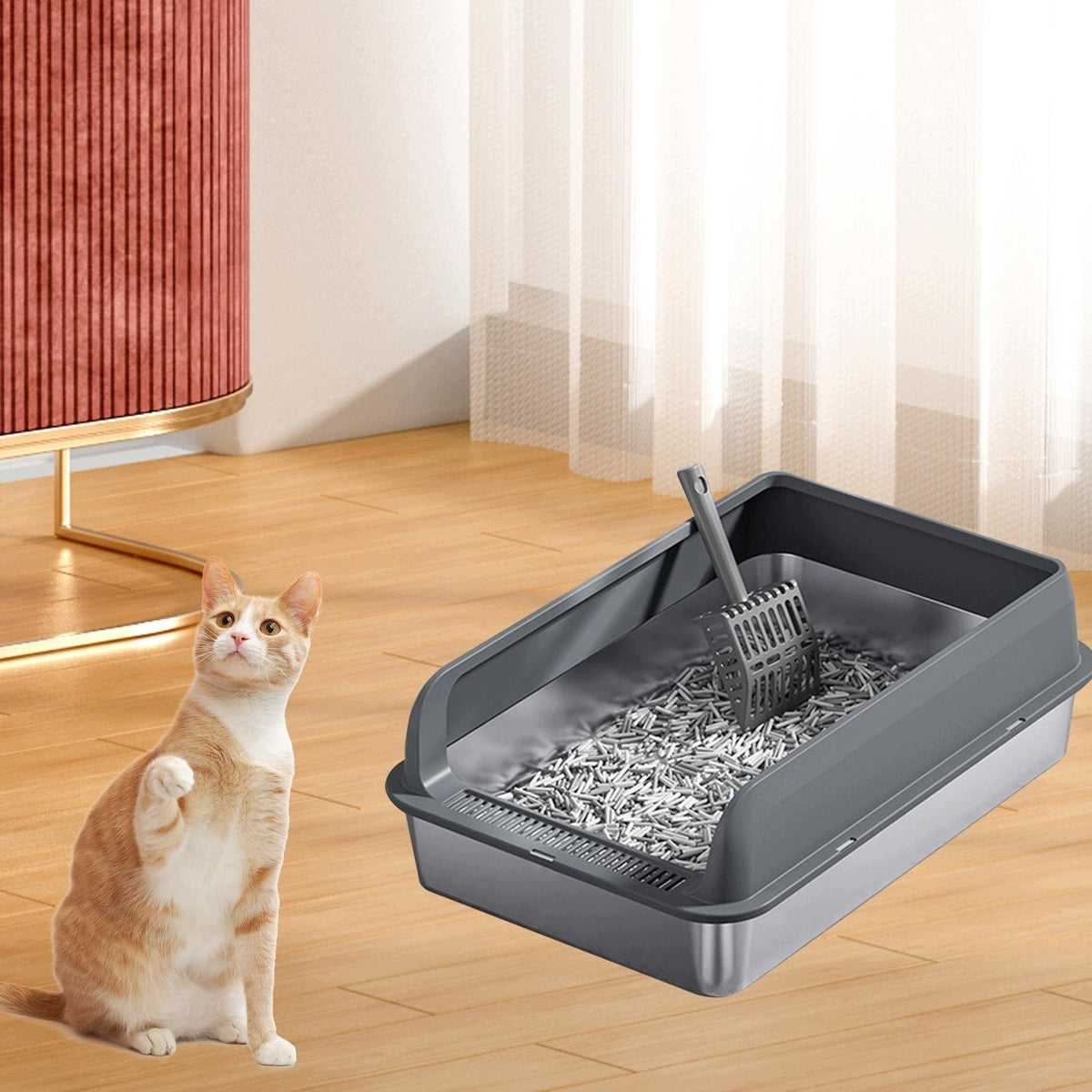 Open Litter Box Cat Litter Basin Open Top Cat Sand Box Dark Grey and M
