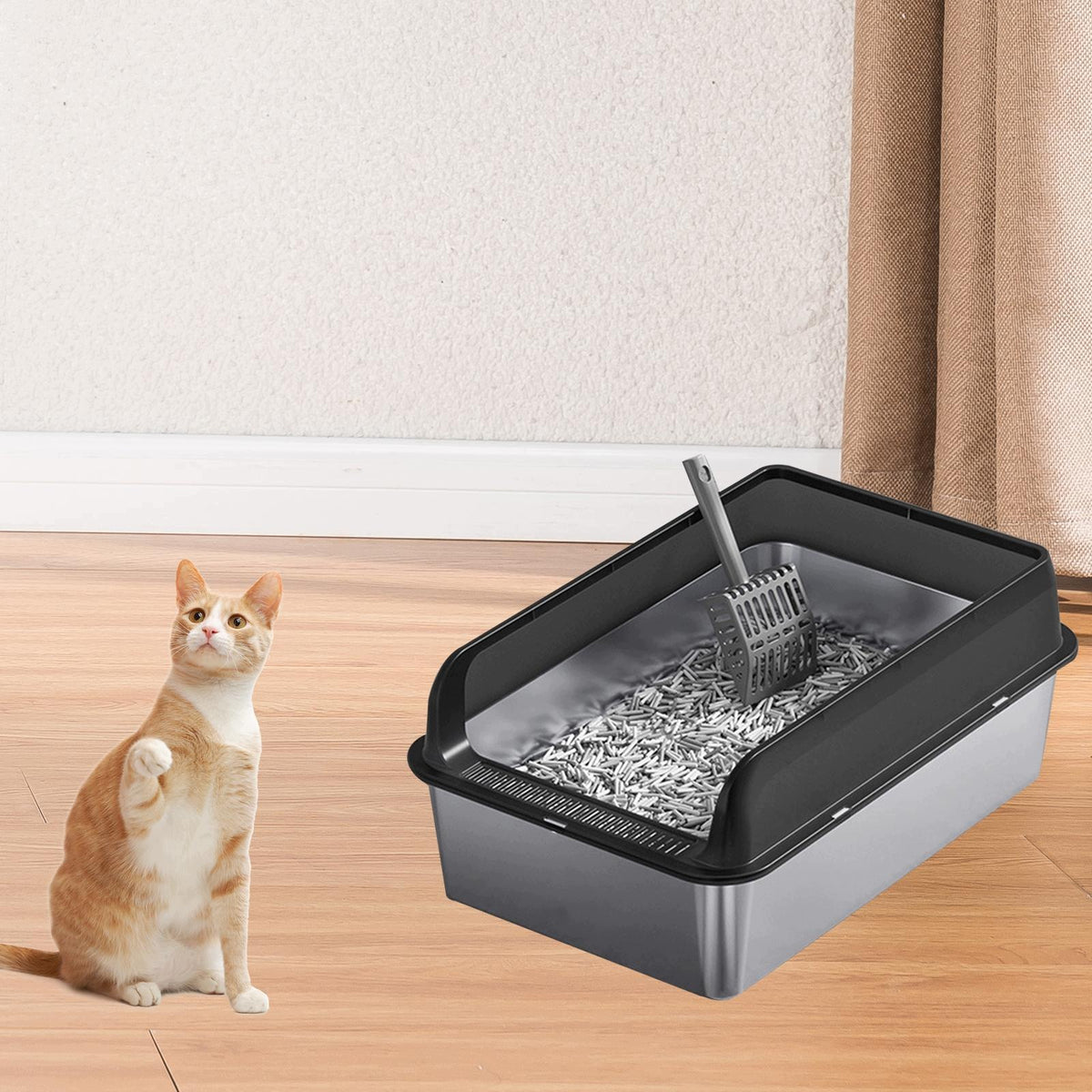 Open Litter Box Cat Litter Basin Open Top Cat Sand Box Large Black and L