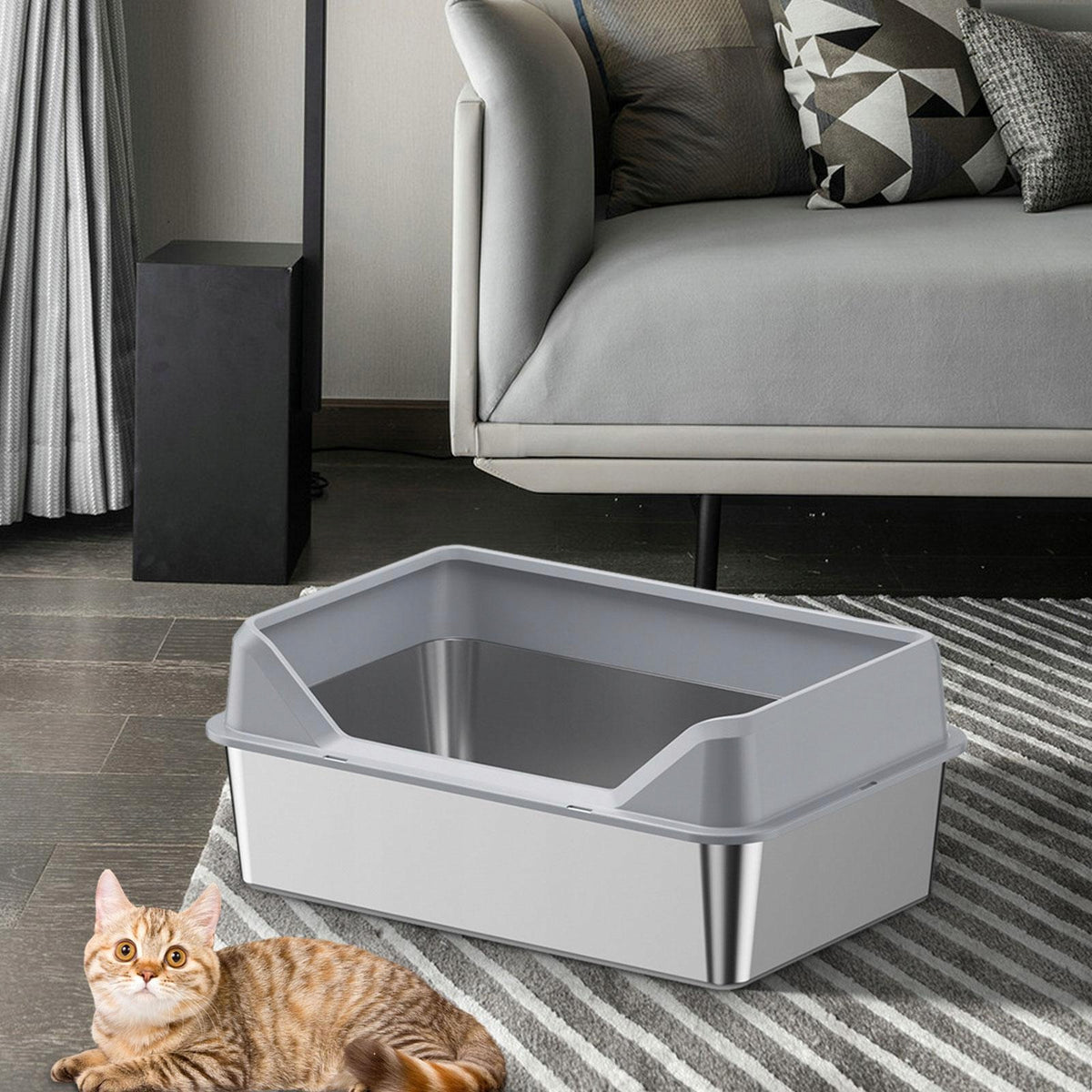 Open Litter Box Cat Sand Box Cat Sand Basin Pet 50x35x10cm Dark Gray