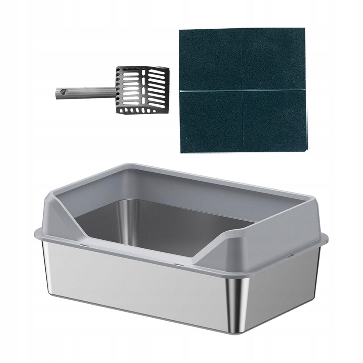 Open Litter Box Cat Sand Box Cat Sand Basin Pet 50x35x15cm Light Gray