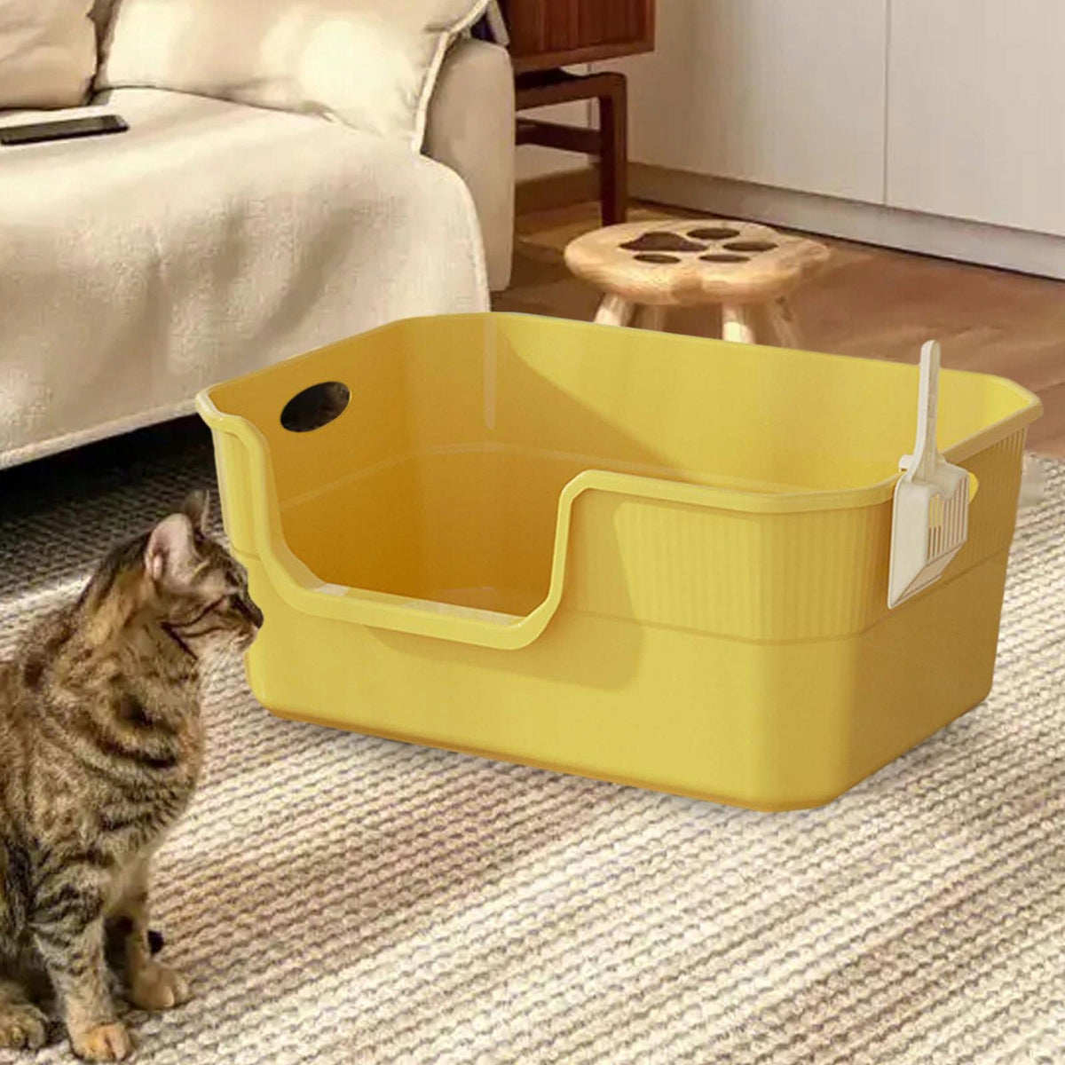 Open Litter Box Heighten Portable Cat Bedpan Cat Sandbox Semi yellow