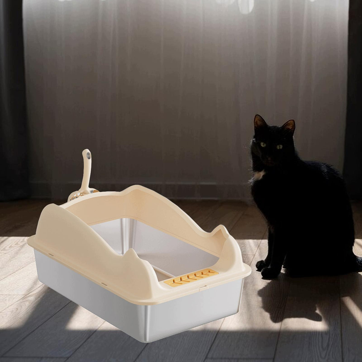 Open Litter Box Kitty Litter Box Pet Sandbox Open Top Pet Litter Tray Khaki