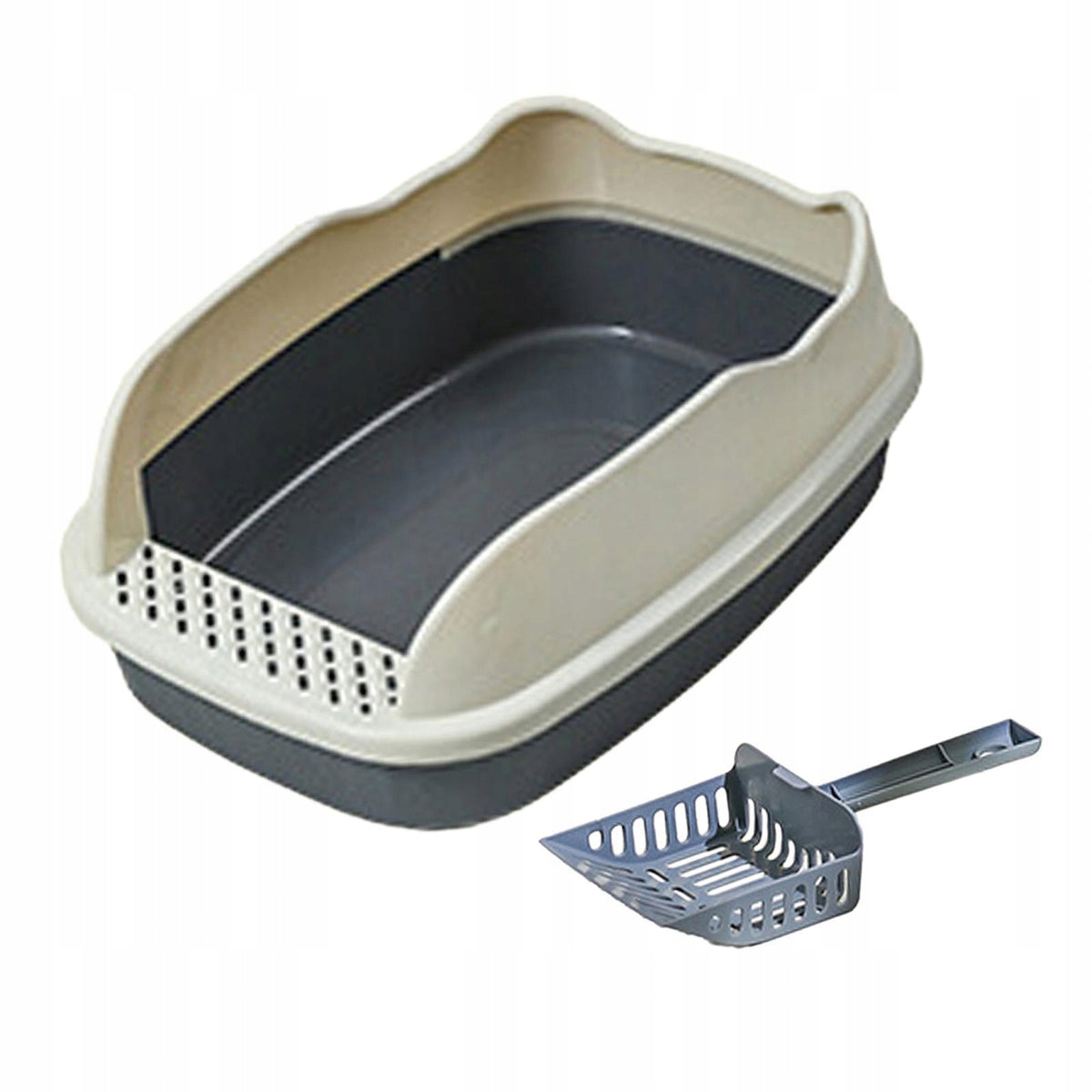 Open Litter Box Large Bedpan Durable Semi Enclosed Cat Sand Box with gray