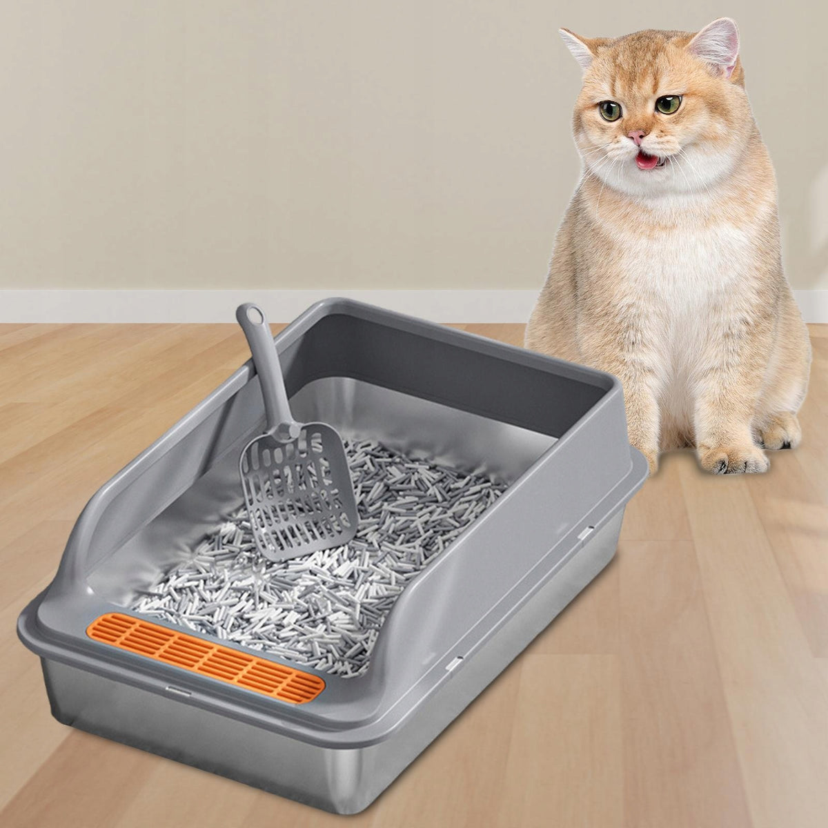 Open Litter Box Portable with High Sides Heightened Fence Cat Dark Gray