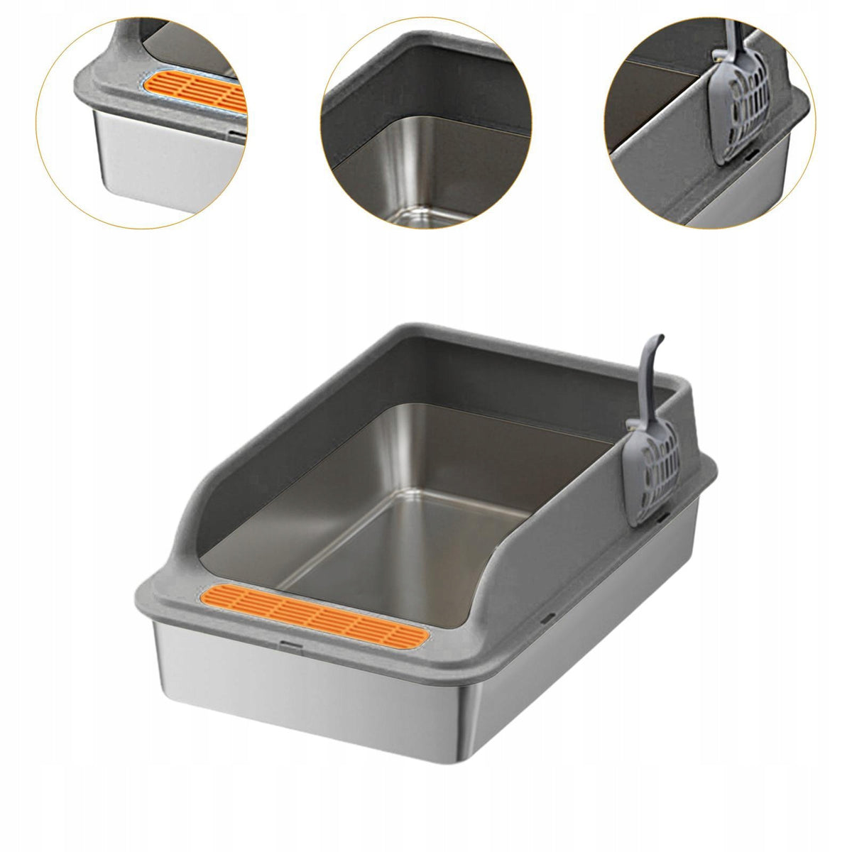 Open Litter Box for Small and Large Cats Heightened Fence Cat Dark Gray Packaging status original