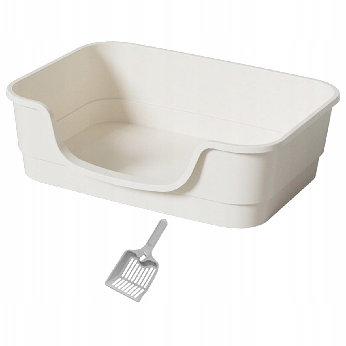 Open Litter Boxes Easy Carry Cats Litter Pan for Indoor Cats All white