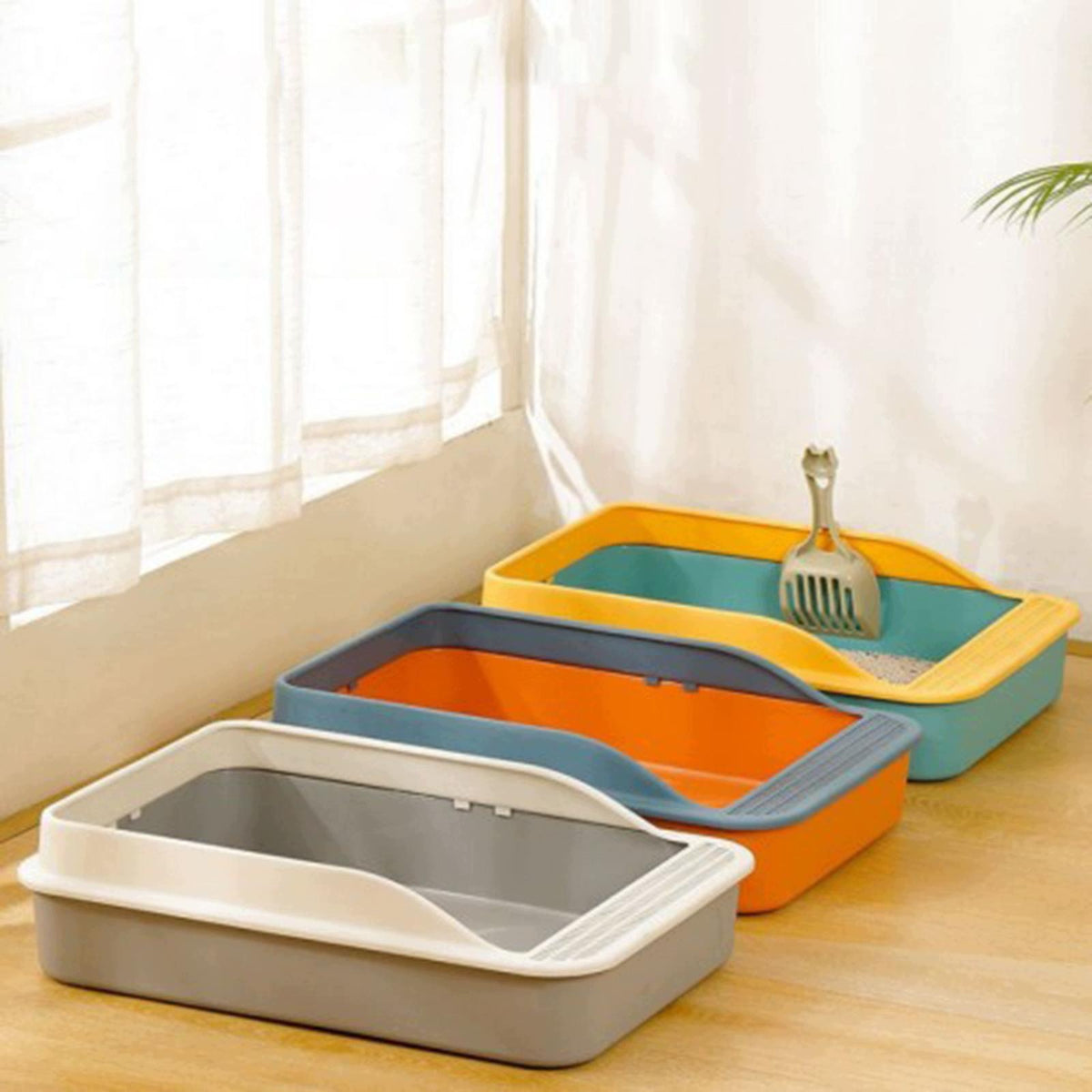 Open Top Box Sturdy Cat Litter Container Pet Litter Tray for Rabbit green L Packaging status original