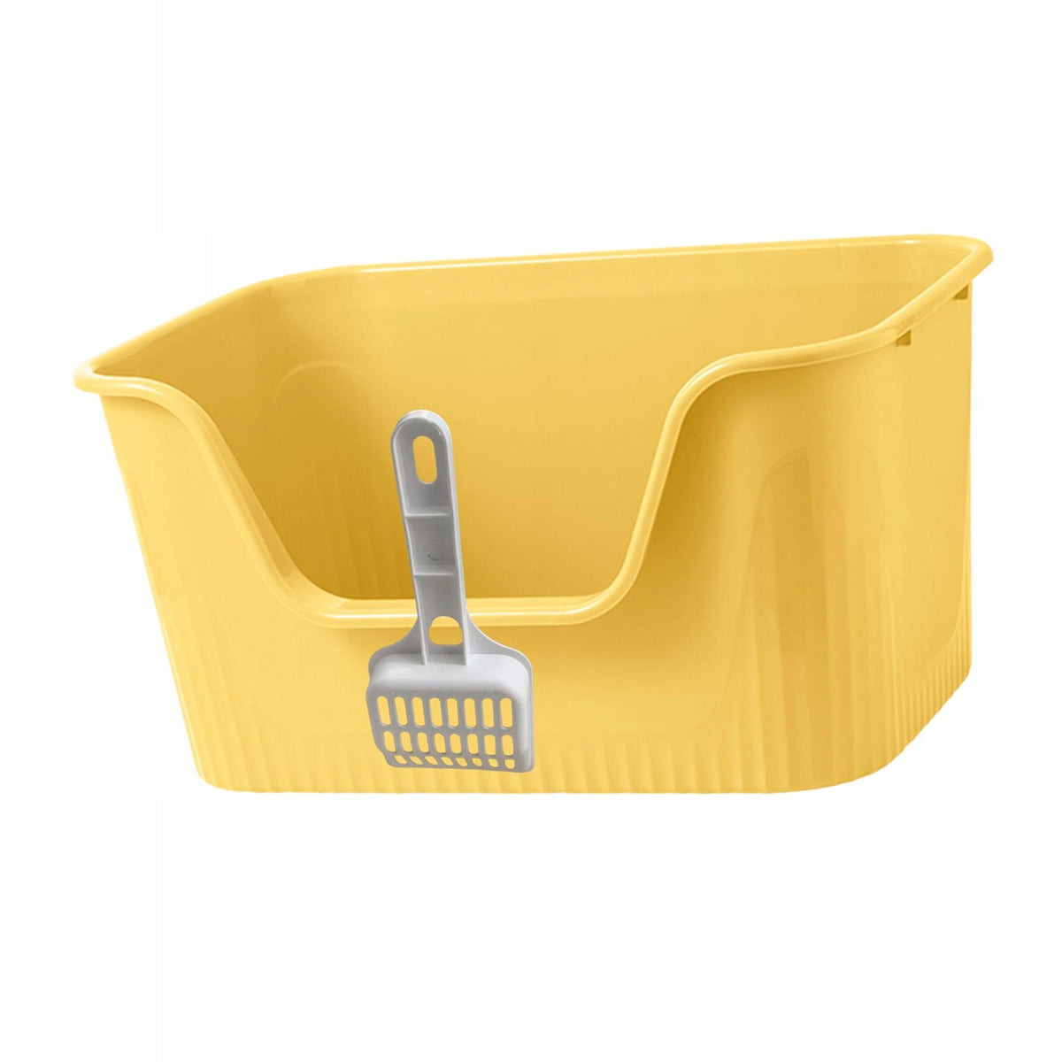 Open Top Cat Litter Basin Large Space with Scooper Cats Litter Pan Yellow