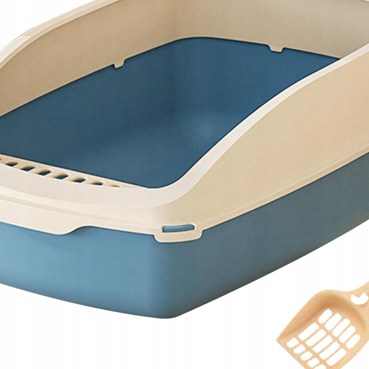 Open Top Cat Litter Box Cat Bedpan Removable Semi Closed white and blue Packaging status original