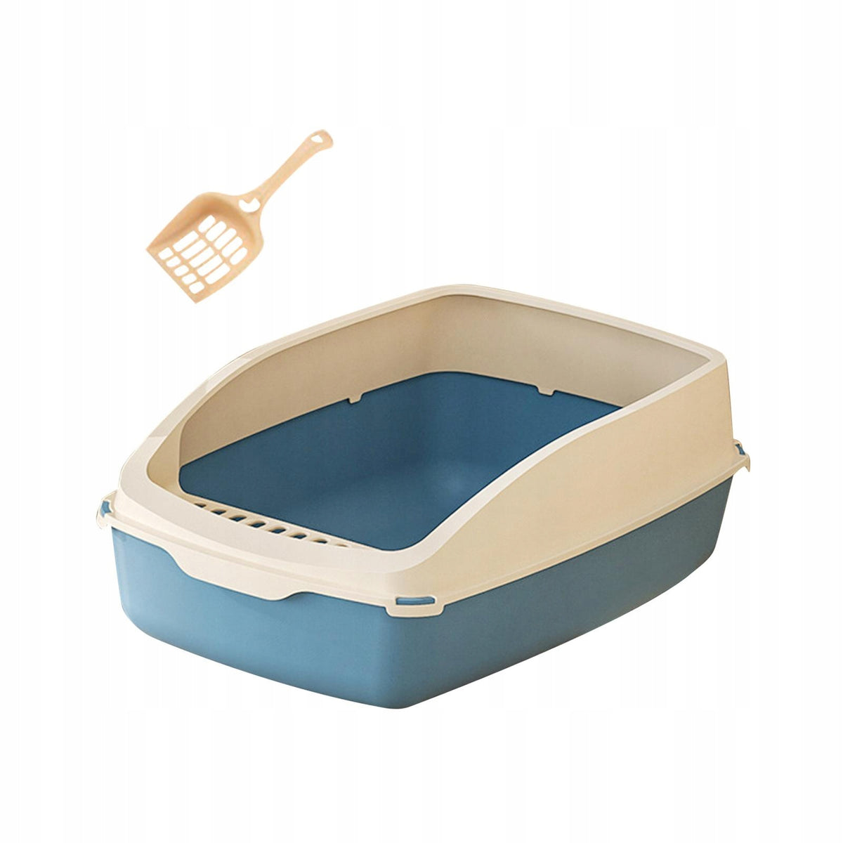 Open Top Cat Litter Box Cat Bedpan Removable Semi Closed white and blue