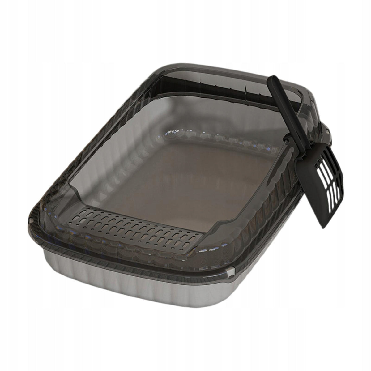Open Top Cat Litter Box,Cat Toilet with Cat Litter Spade,High Sided grey