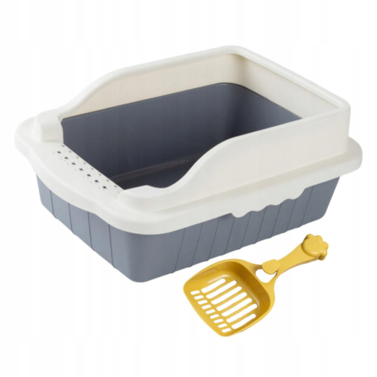 Open Top Cat Litter Box Deep Loo Toilette Sand Box Gray M 31x21x16cm Packaging status original