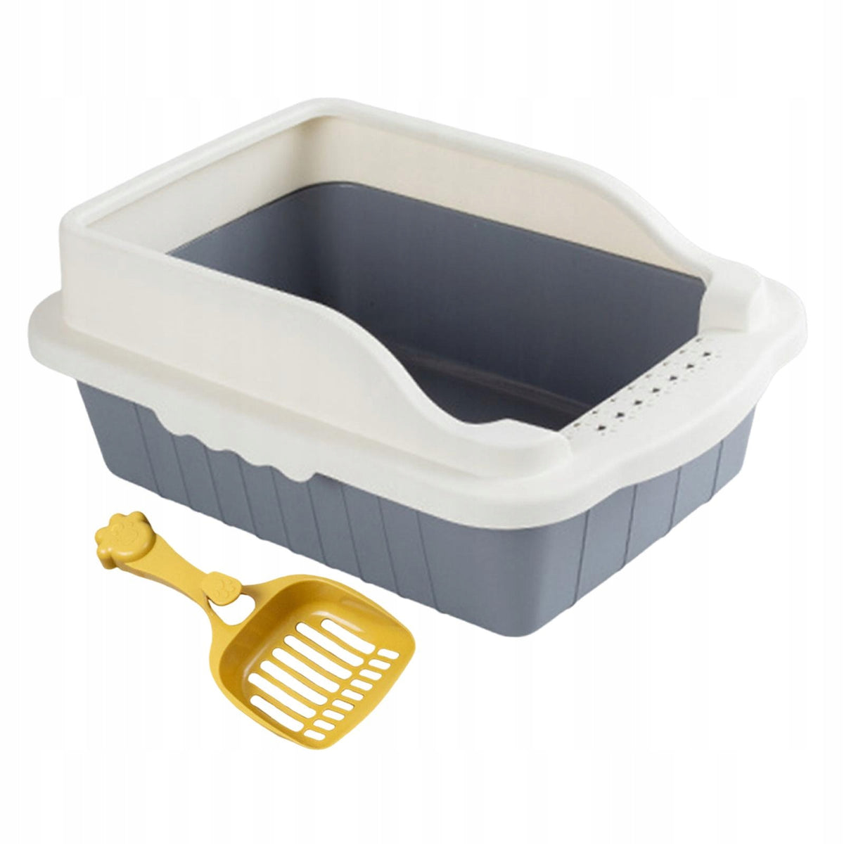 Open Top Cat Litter Box Deep Loo Toilette Sand Box Gray M 31x21x16cm