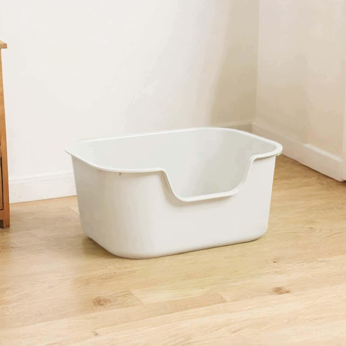 Open Top Cat Litter Box Pet Bedpan with High Side Anti Splashing Beige