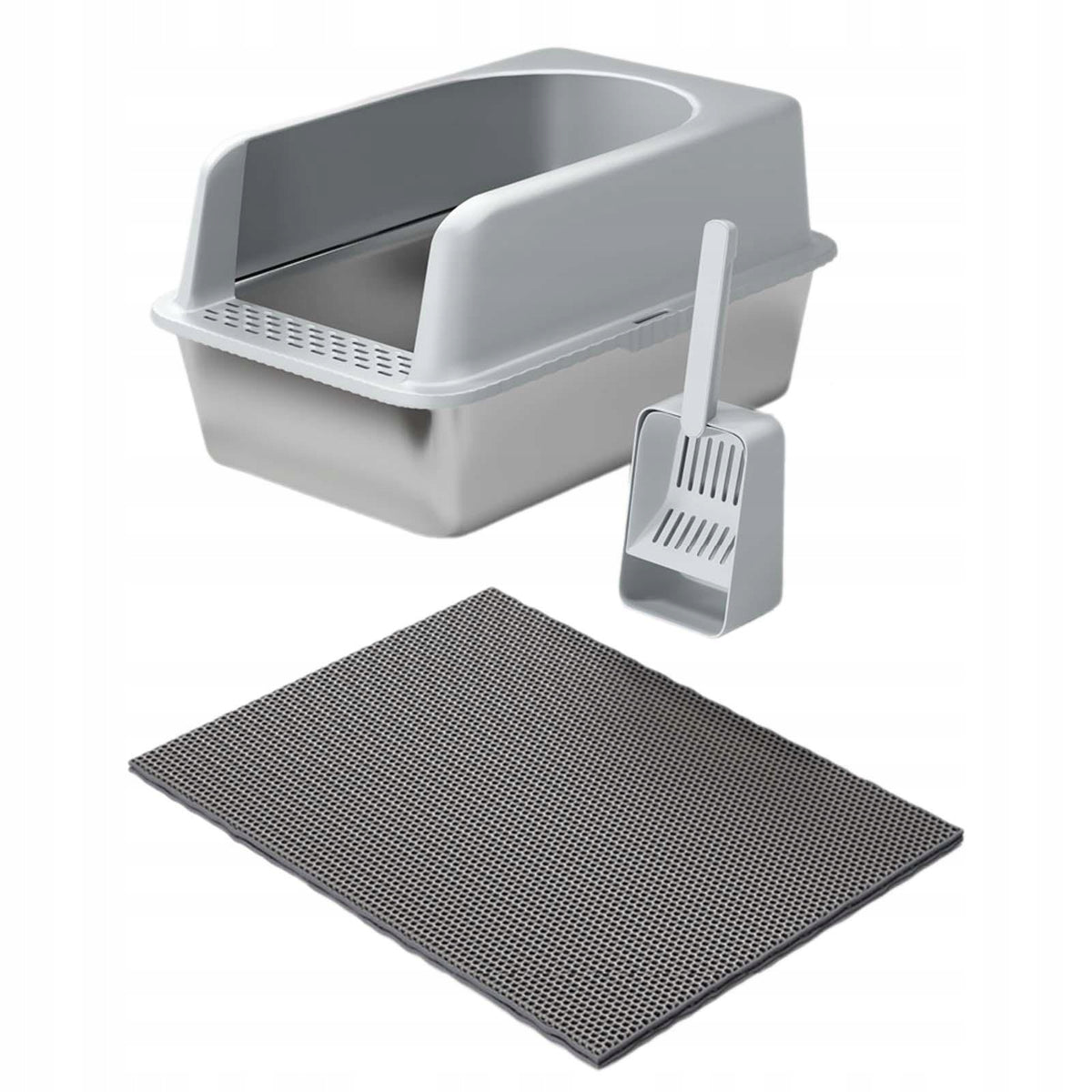 Open Top Cat Litter Box Portable Heighten Cat Bedpan Large Cat light gray