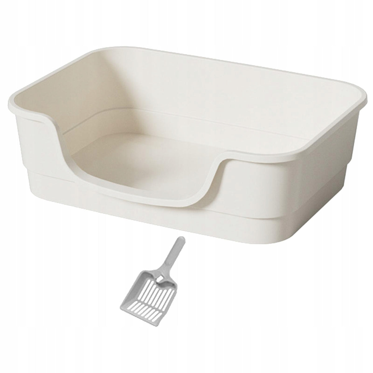 Open Top Cat Litter Boxes Sifting Litter Tray for Small Large Cats white